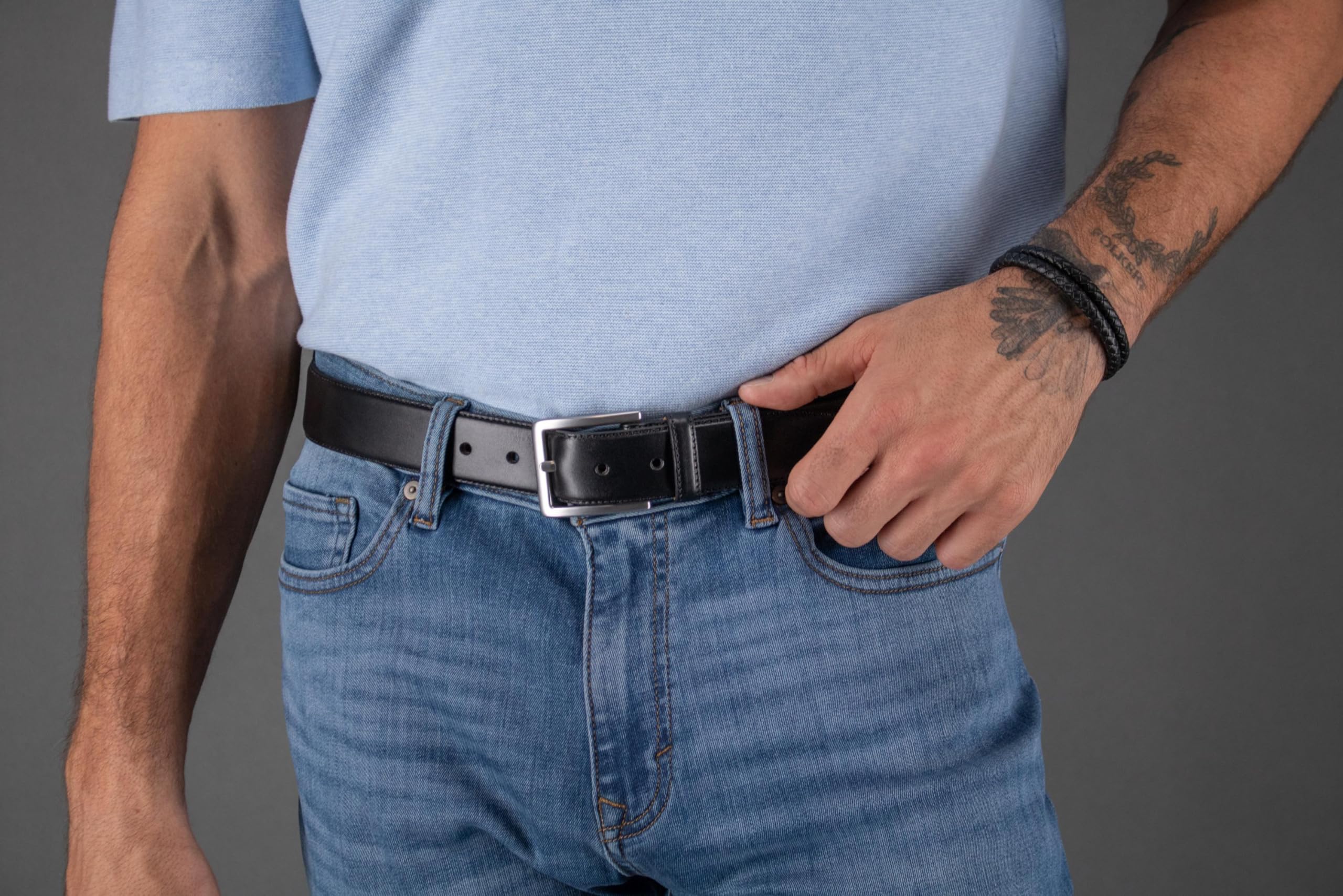 Trafalgar Men's Calfskin Dress Belt - 1 3/8 Inch (35mm) Wide Genuine Leather Formal Belt for Business & Office Wear - The Orion Collection
