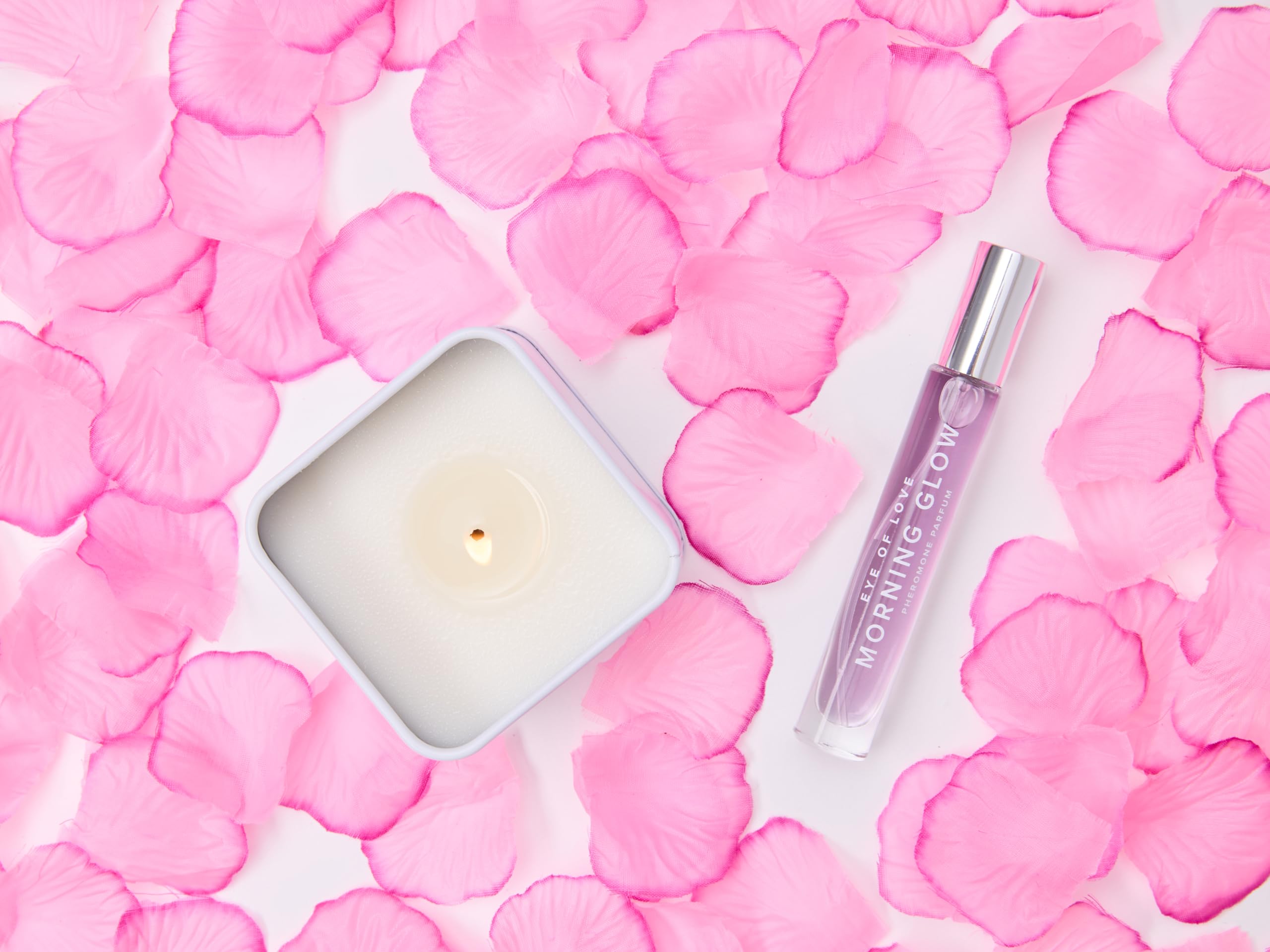 Morning Glow Pheromone Perfume & Candle Gift Set with Rose Petals - Romantic Travel Kit for Couples, Date Nights & Getaways