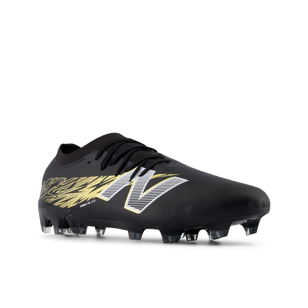 New Balance Furon Elite V8 FG Soccer Cleats for Men - Lightweight Football Boots with Dynamic Fit (Black/Gold/Silver/White) - Perfect for Competitive Matches & Turf Play