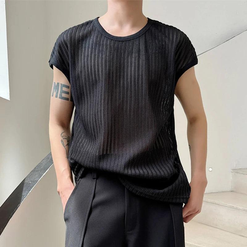 Korean Trendy Hollowed Out Knitted Vest for Men - Breathable Sleeveless Summer Top (Style 9C5941) | Perfect for Beach Outings, Music Festivals & Casual Streetwear