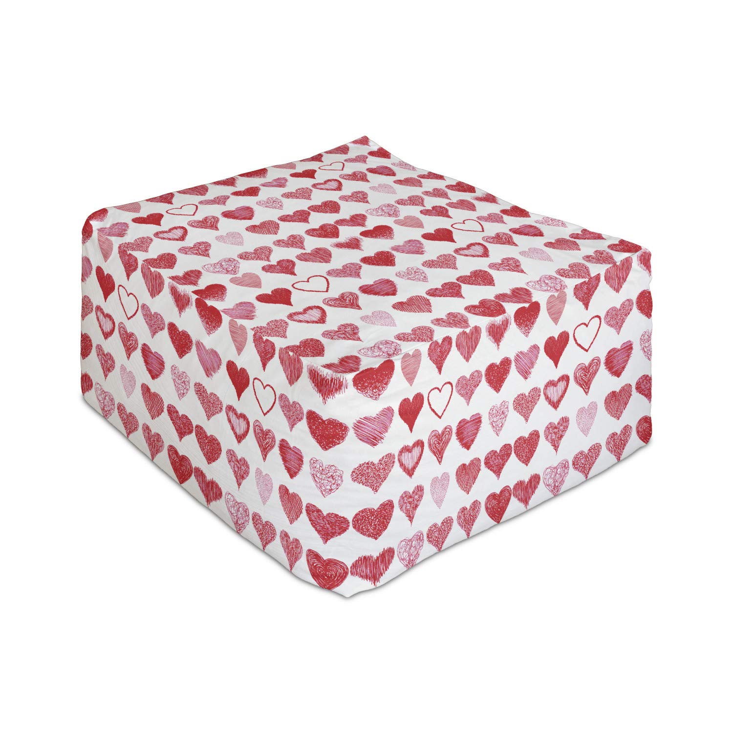 Ambesonne Valentine's Day Rectangle Pouf - Romantic Hand-Drawn Heart Design Foot Stool Ottoman with Removable Cover, 25