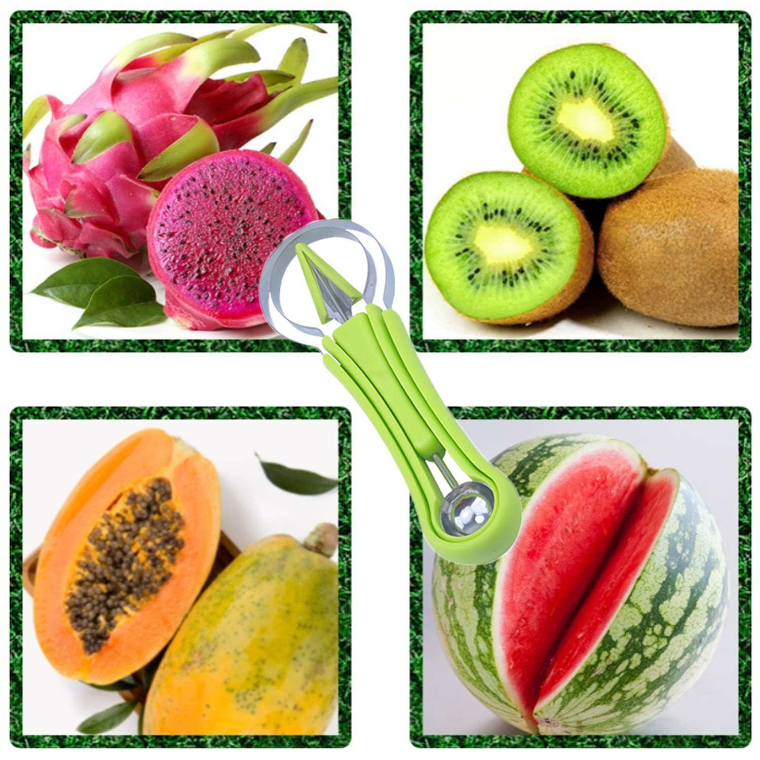 4-in-1 Multi-Function Fruit Carving Tool Set - Watermelon Baller, Melon Scoop, Cantaloupe Peeler & Kitchen Decorator | Perfect for Fruit Platters, Party Food Garnishing & Professional Kitchen Use