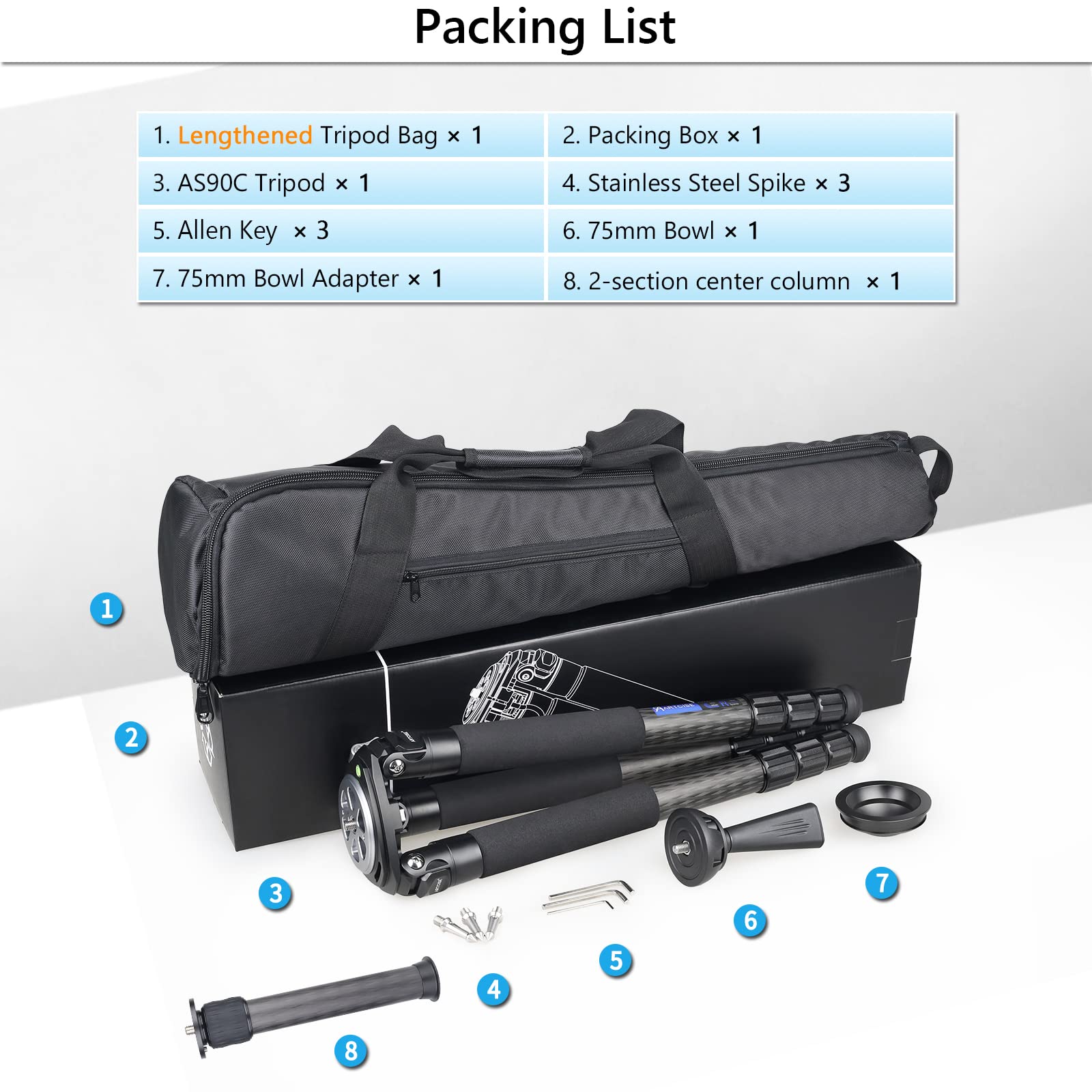 10-Layer 40mm Carbon Fiber Tripod with 2-Section External Center Column - Ultra Stable Professional Heavy Duty Carbon Bowl Tripod (Max Load 88 lbs/40 kg) for DSLR Cameras & Camcorders - Perfect for Outdoor Photography, Studio Shoots & Videography (90C Ultra Model)