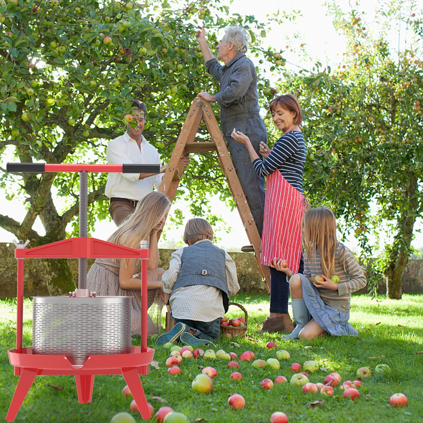 Premium Heavy-Duty Stainless Steel Fruit & Wine Press with Cross-Beam Design - Includes Apple Crusher & Sturdy Stand for Home Brewing, Cider Making & Juice Extraction