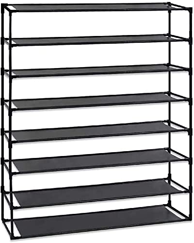 8-Tier Steel Shoe Rack with Drawer & Clothes Hanger - Space Saving Shoe Storage Organizer for Entryway, Bedroom, Closet - Free Standing Multi-Functional Shelf for Shoes, Clothes & Accessories