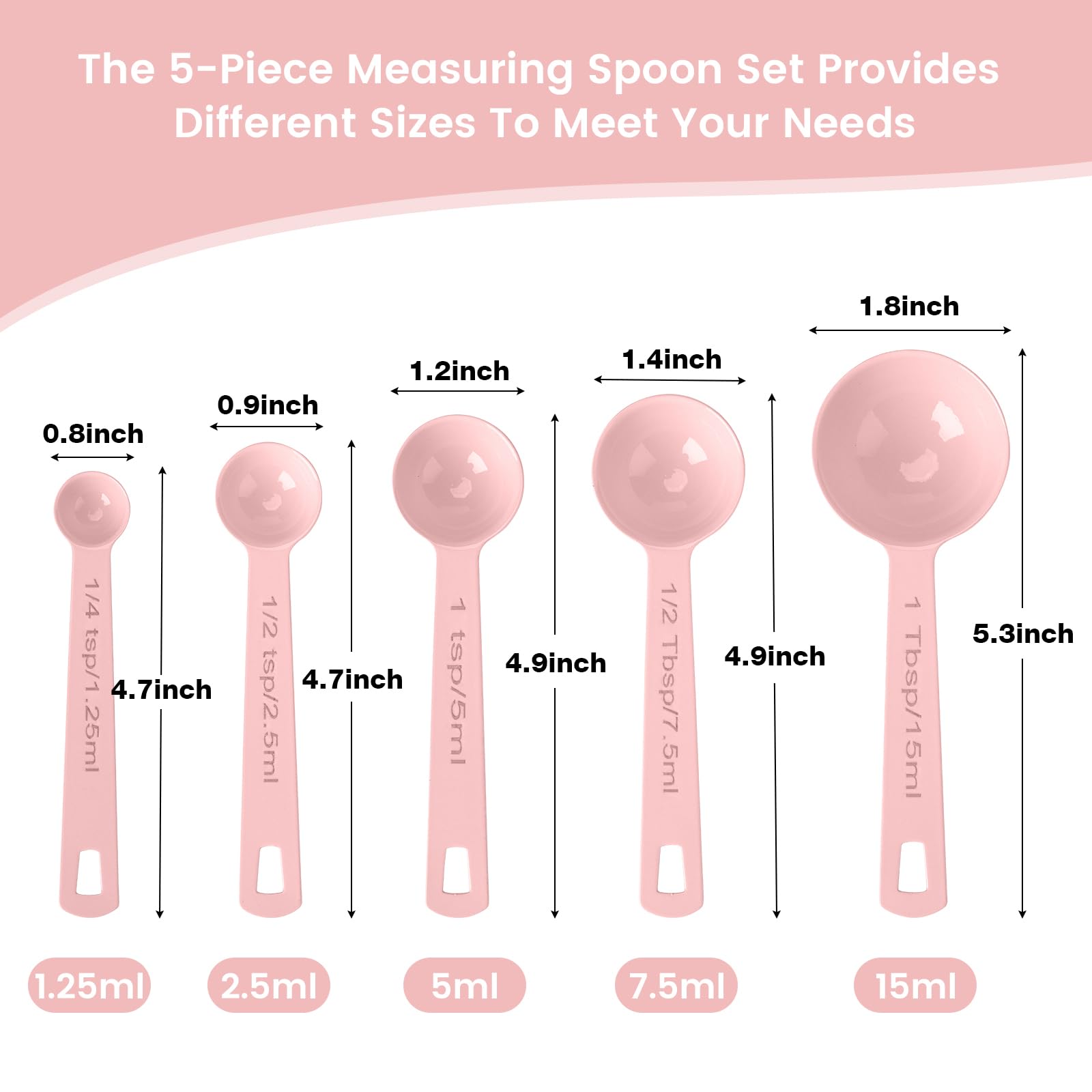 Premium 5-Piece Stainless Steel Measuring Spoons Set - Accurate Metal Measuring Cups & Spoons for Baking, Cooking, Liquid & Dry Ingredients - Durable Kitchen Tools for Home Chefs (Elegant Pink) | Perfect for Baking Cookies, Measuring Coffee & Spices, Meal Prep & DIY Projects