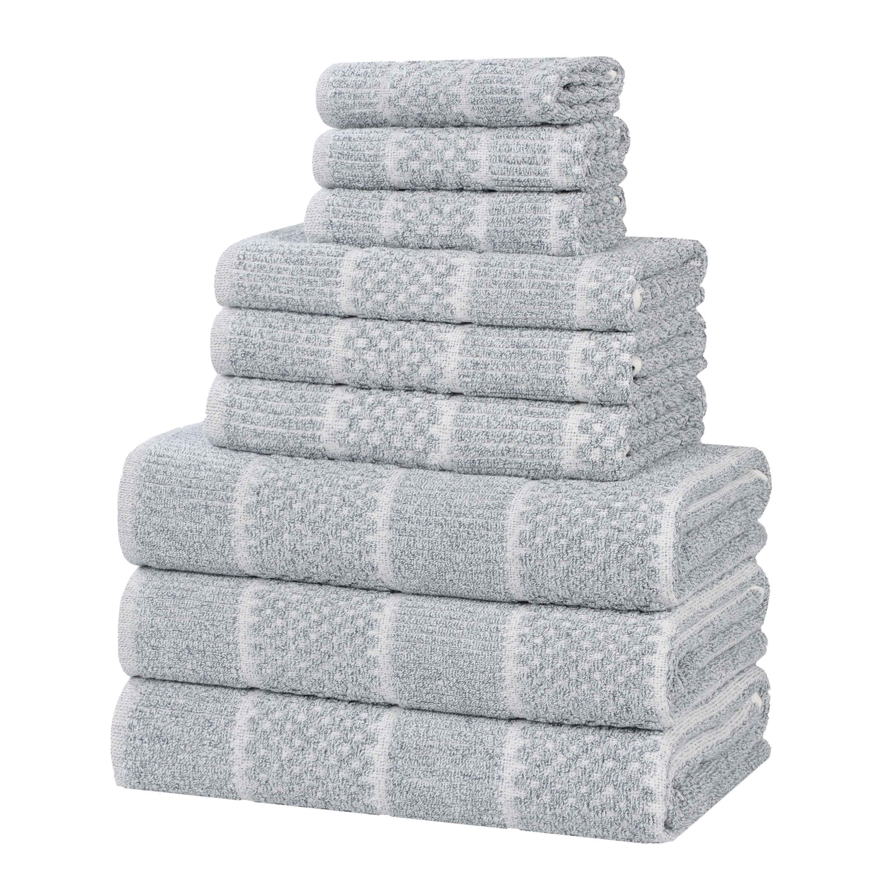 Premium 9-Piece Cotton Blend Towel Set - Medium Weight Checkered & Ribbed Bath Towels for Spa, Guest Bathroom & Luxury Home Decor