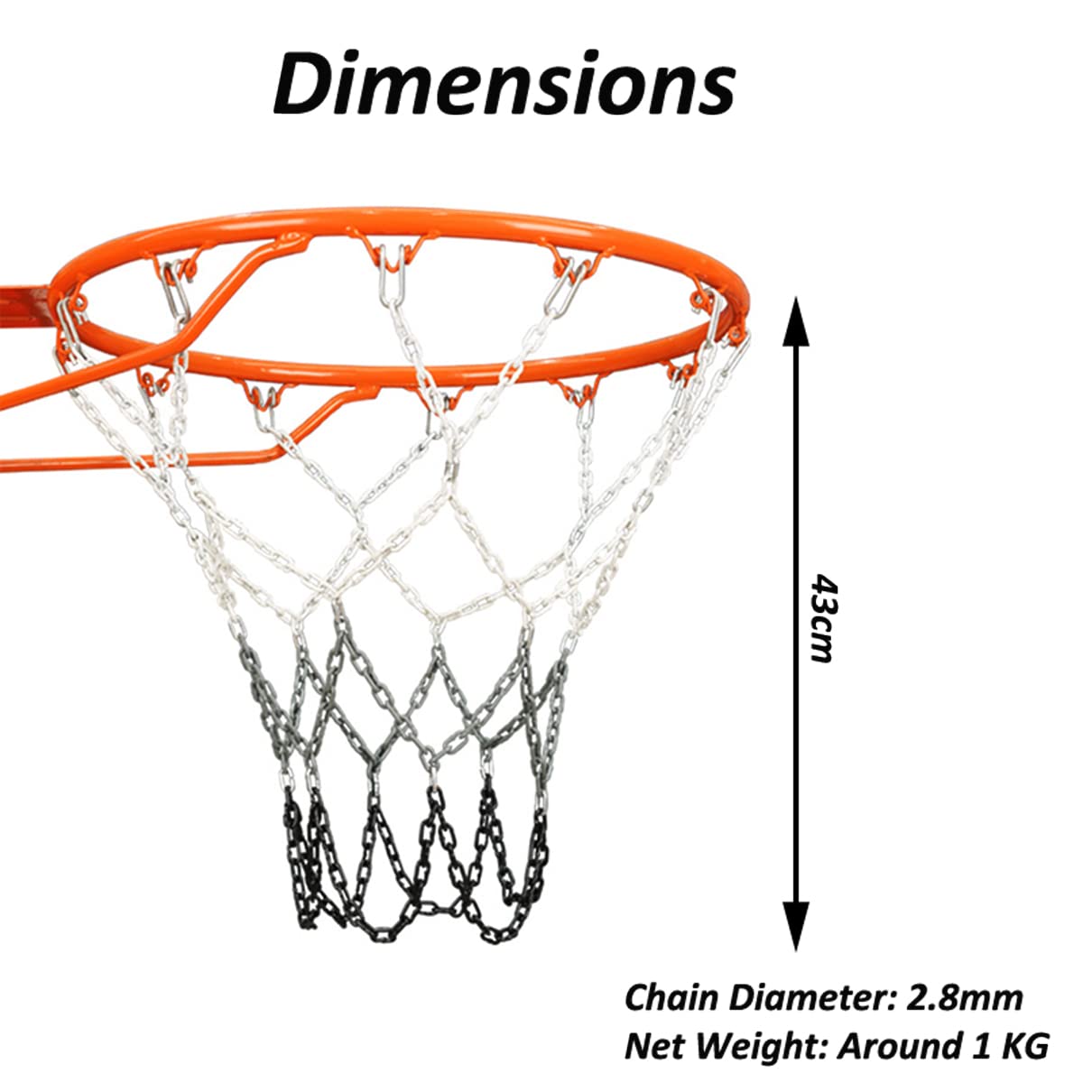 Heavy Duty 2LBS Chain Basketball Net - Rust Proof Outdoor for Courts & Driveways