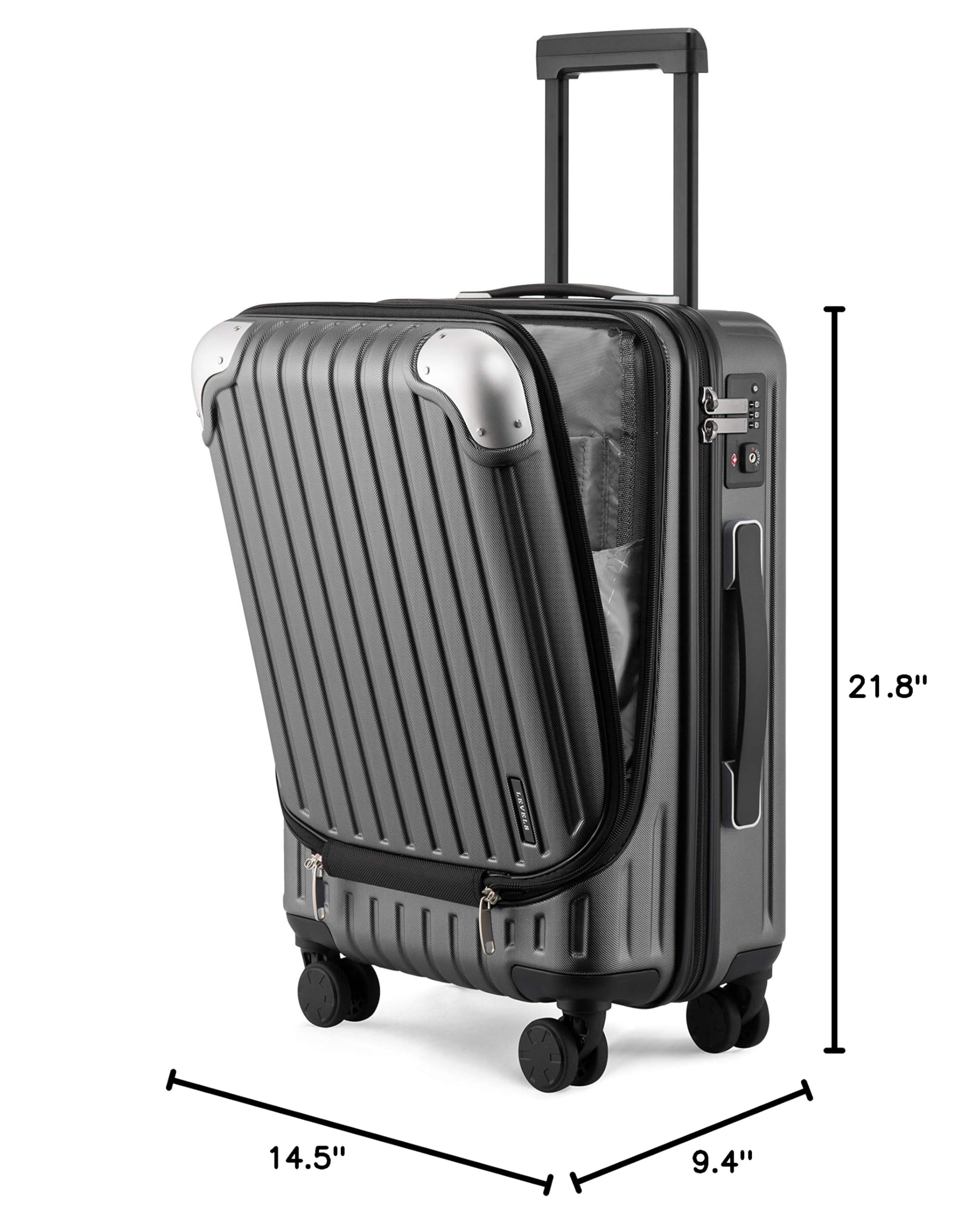 LEVEL8 Grace 20 Inch Hardside Carry On Luggage - ABS+PC Spinner Suitcase with TSA Lock & Smooth Wheels, Lightweight Grey Cabin Bag for Air Travel, Business Trips & Weekend Getaways