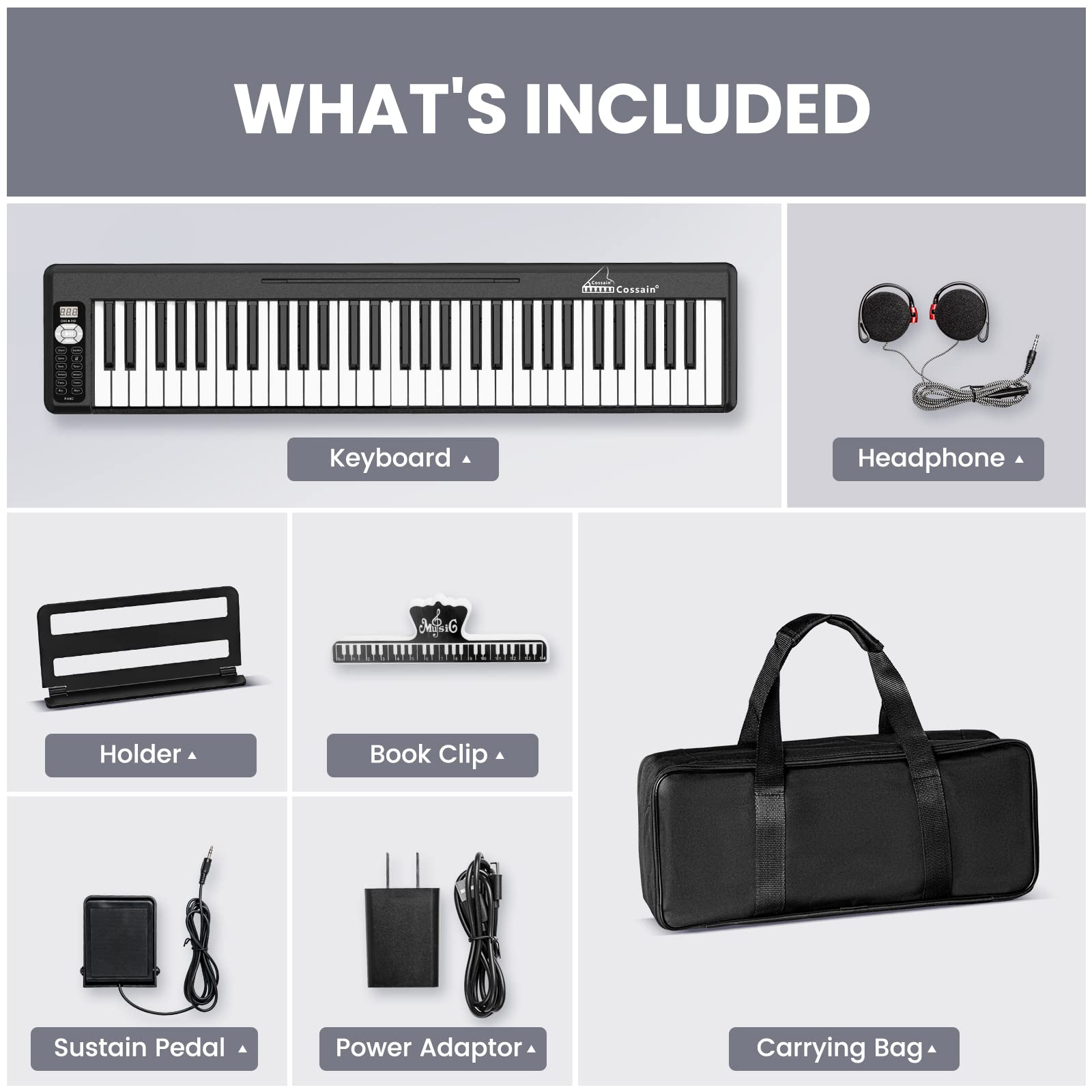 61-Key Folding Digital Piano with Light-Up Keys, Semi-Weighted Bluetooth MIDI Keyboard - Portable Piano for Beginners, Teens & Adults (Includes Stand & Bag) - Perfect for Home Practice, Music Lessons & Live Performances