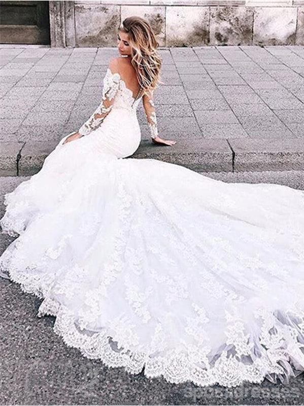 Elegant Long Sleeve Mermaid Sweetheart Handmade Lace Wedding Dress WD764 - Perfect for Bridal Ceremonies, Vow Renewals & Formal Evening Events