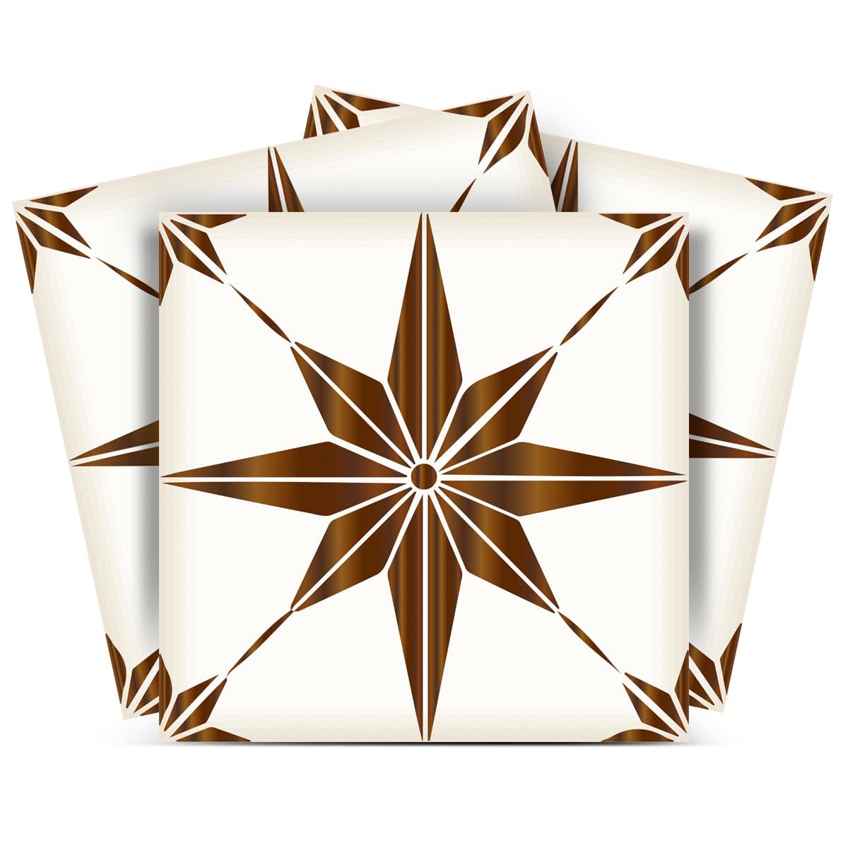 Mi Alma 24-Piece Talavera Tile Stickers – Peel and Stick Wall Decals for Easy DIY Home Decor (Brown Star, 8x8 inch) – Perfect for Bathroom, Kitchen, Backsplash & Spanish-Style Interior Design