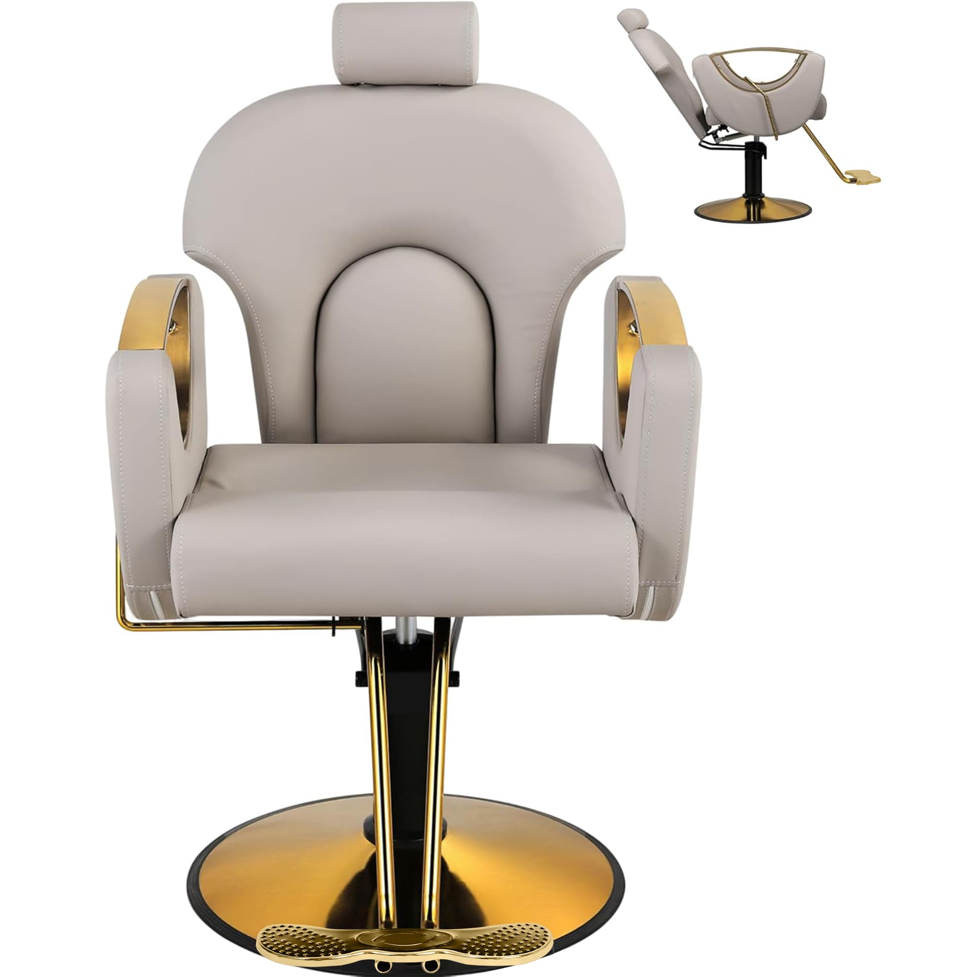 Professional 360° Swivel Adjustable Hydraulic Barber Chair with Reclining Headrest - Grey Salon Stylist Chair for Hairdressers & Beauty Professionals | Perfect for Hair Salons, Barber Shops & Home Grooming Stations