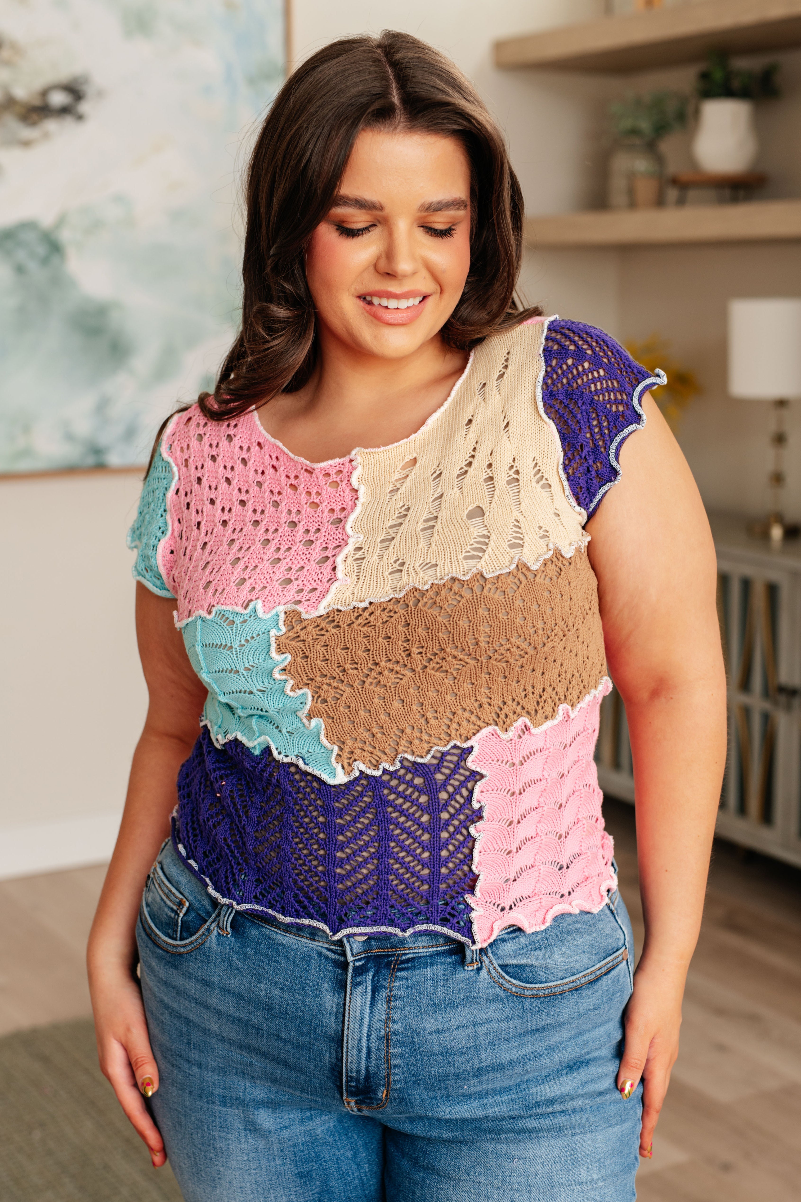Stylish Patch Me Up Patchwork Knit Top for Women | Trendy Boho Chic Sweater | Perfect for Fall Layering, Casual Outings & Cozy Evenings