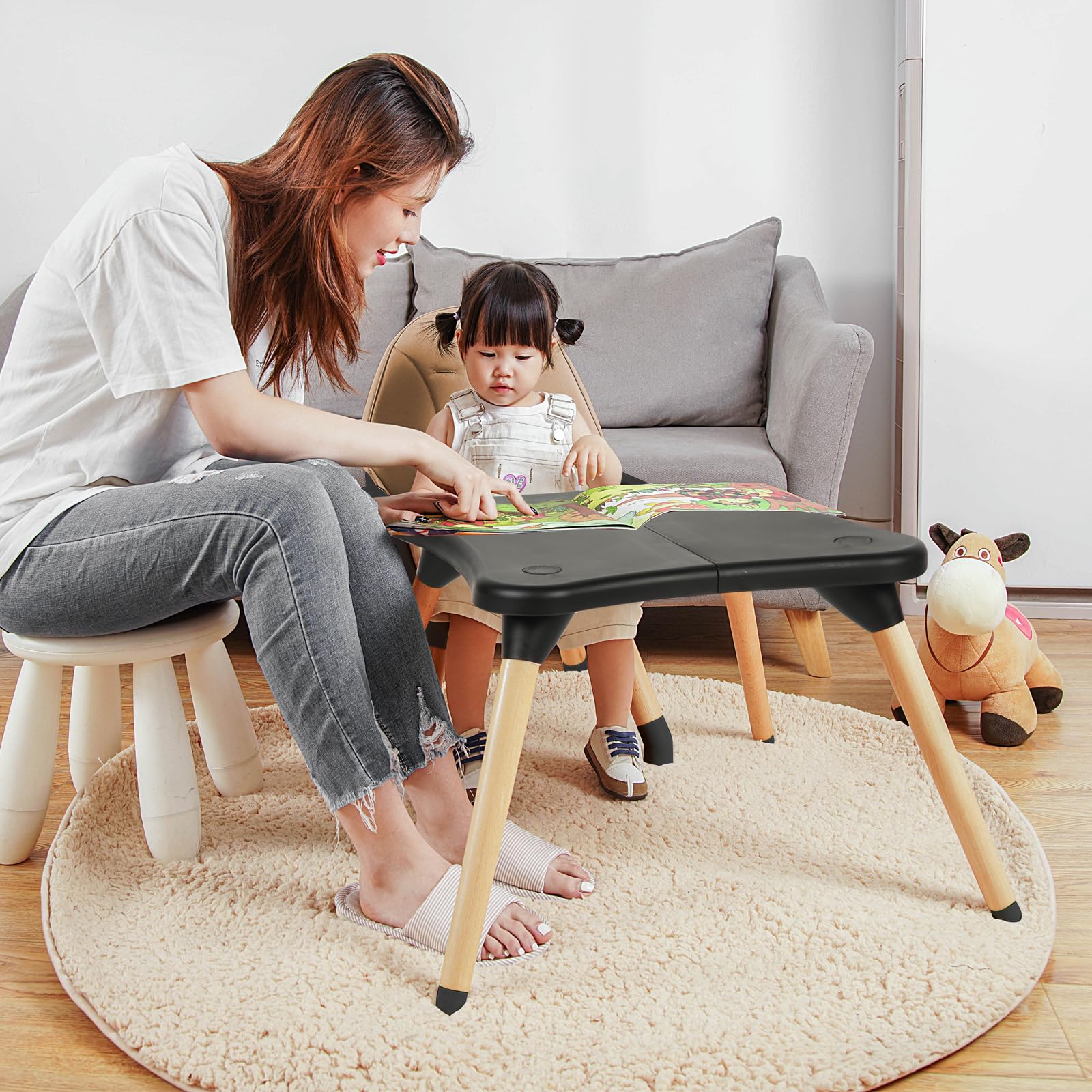 Gofirst 6-in-1 Convertible Wooden High Chair for Babies & Toddlers - Adjustable Infant Dining Booster Seat with Building Block Table & 4-Position Removable Feeding Tray - Perfect for Home, Restaurant & Travel Use