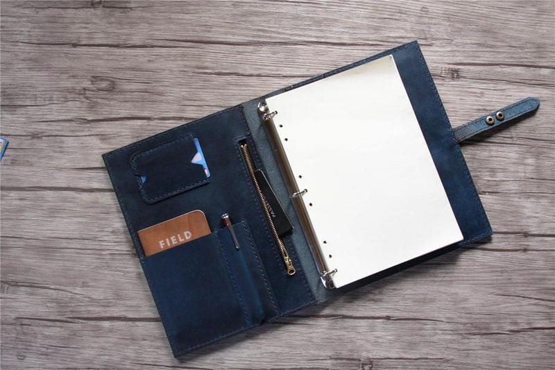 Distressed Blue Personalized Leather Portfolio with Zipper - Professional Document Organizer for Business Meetings & Office Use