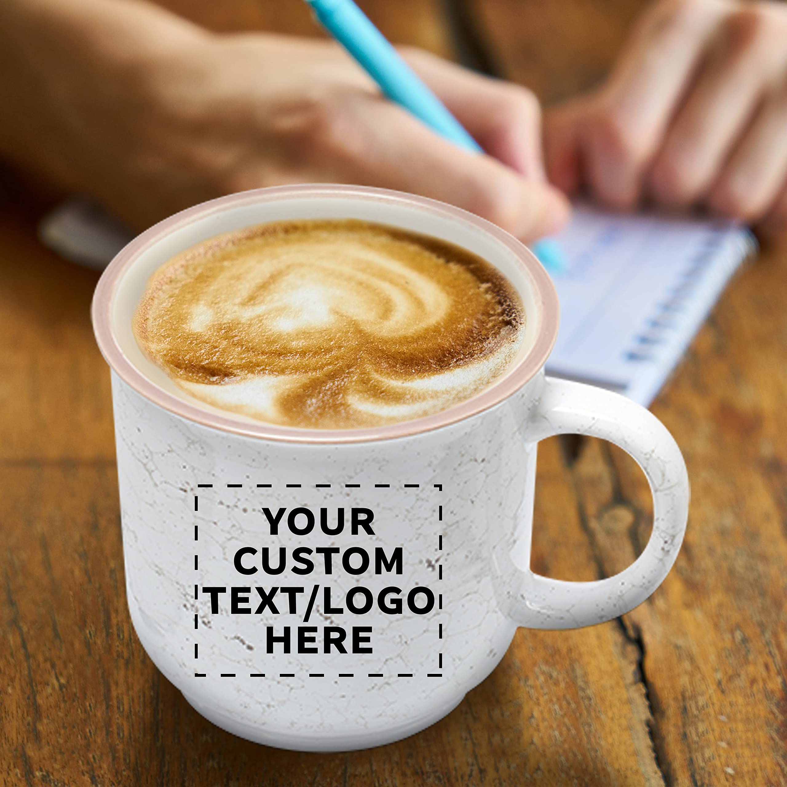 Custom Marble Campfire Coffee Mugs 13 oz (Set of 50) - Bulk Personalized Ceramic Mugs for Coffee, Tea, Espresso & Hot Cocoa - White - Perfect for Camping, Picnics & Outdoor Gatherings