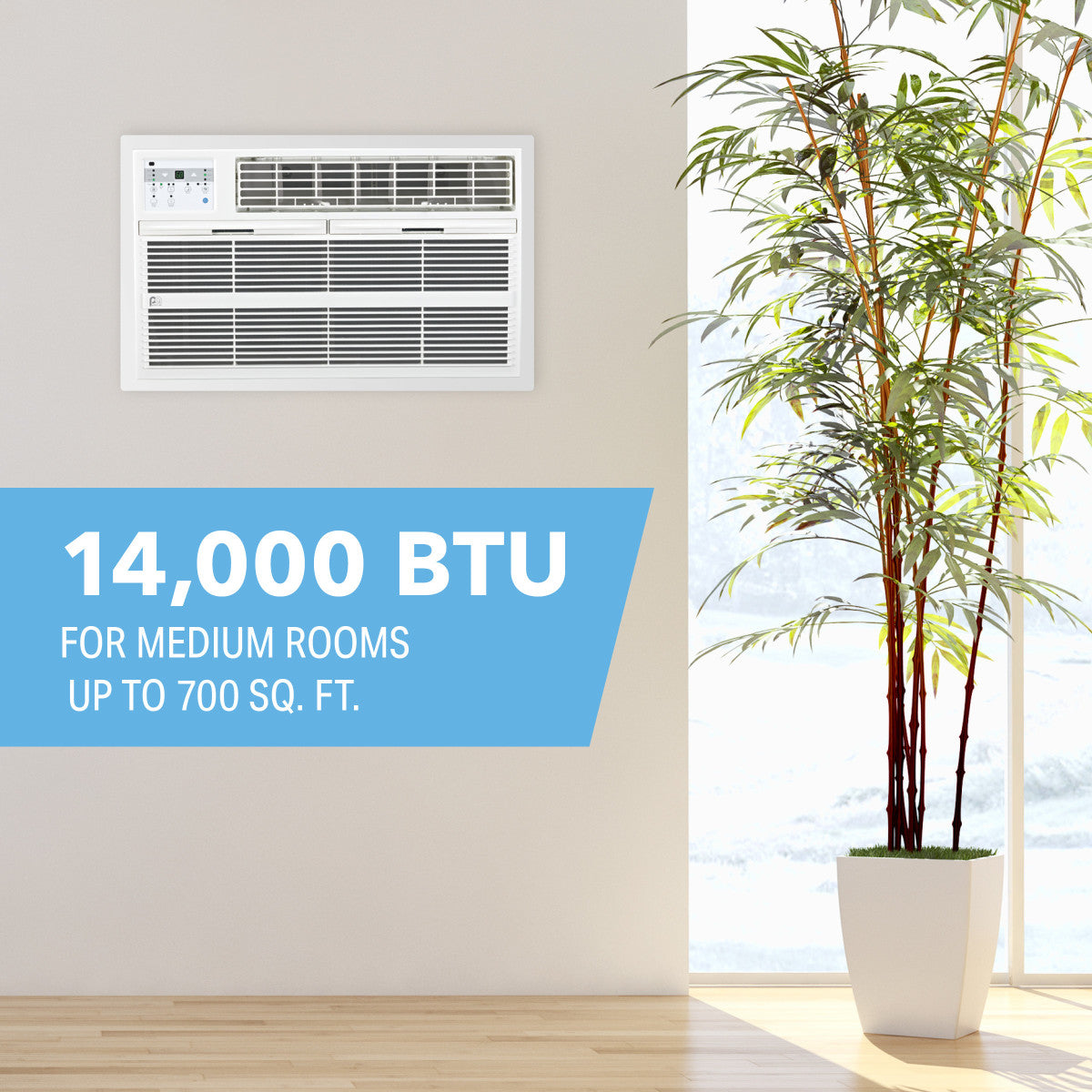 14,000 BTU 230V Through the Wall Air Conditioner with Remote Control - Cools Rooms up to 700 Sq.Ft - Perfect for Bedrooms, Living Rooms & Home Offices