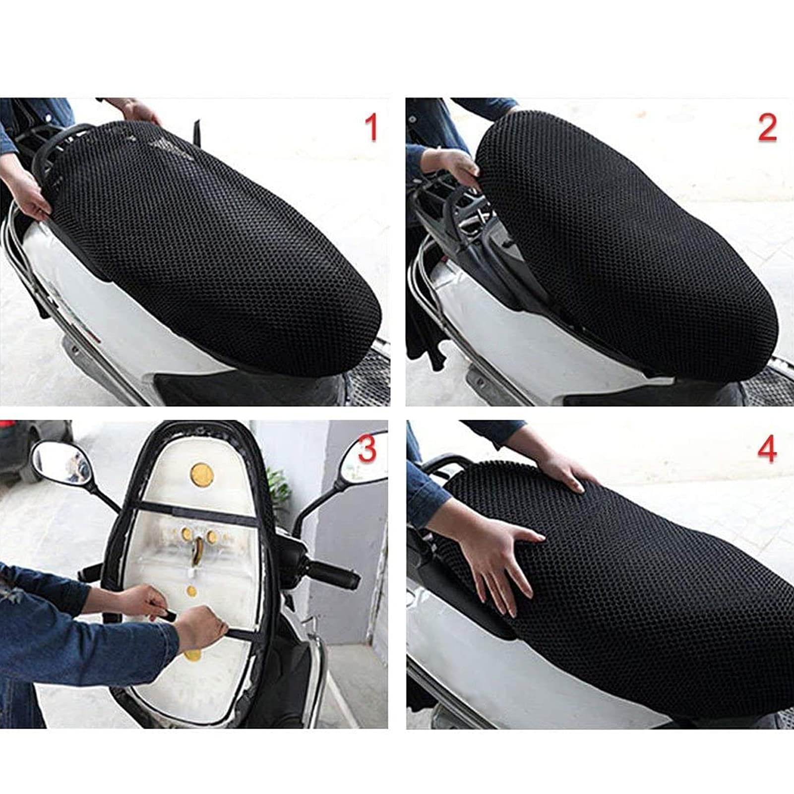3D Black Nylon Mesh Motorcycle Seat Covers - Breathable Seat Cushion Pad for Comfort Riding | Perfect for Harley, Honda, Yamaha & More | Motorcycle Accessories for Long Distance & Daily Commute