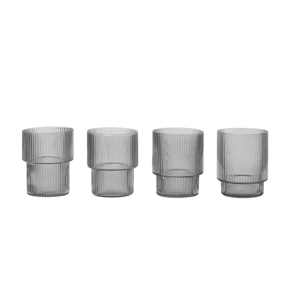 FERM LIVING Ripple Glasses Set of 4 - Smoked Grey Drinking Glasses for Wine, Cocktails & Water - Elegant Modern Glassware for Home Bar, Dinner Parties & Gifts