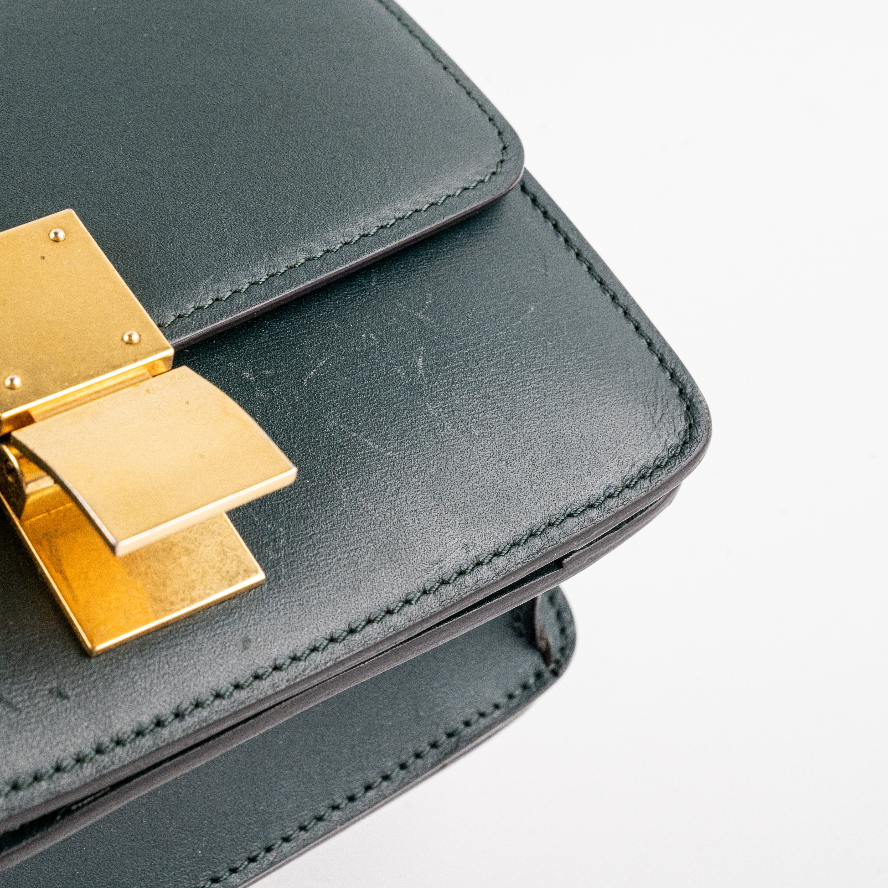 Celine Teen Box Bag in Dark Green | Genuine Leather Crossbody Purse for Women | Perfect for Work, Travel & Everyday Use