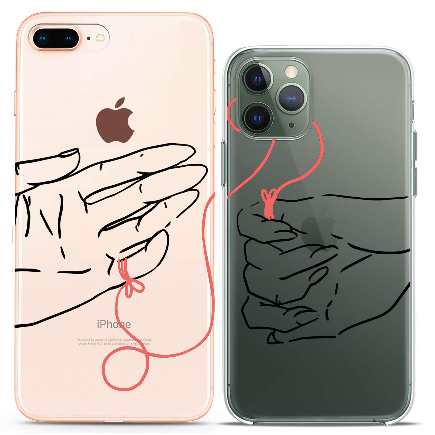 Matching Couple Phone Cases for iPhone 16/15/14/13/12/11 Pro Max/Mini/XS/X/6s/8 Plus/7+/XR/10/SE/5 - Cute Red String Hands Design Silicone Cover - Perfect Anniversary Gift for Him & Her - Ideal for Couples, Relationships and Valentine's Day