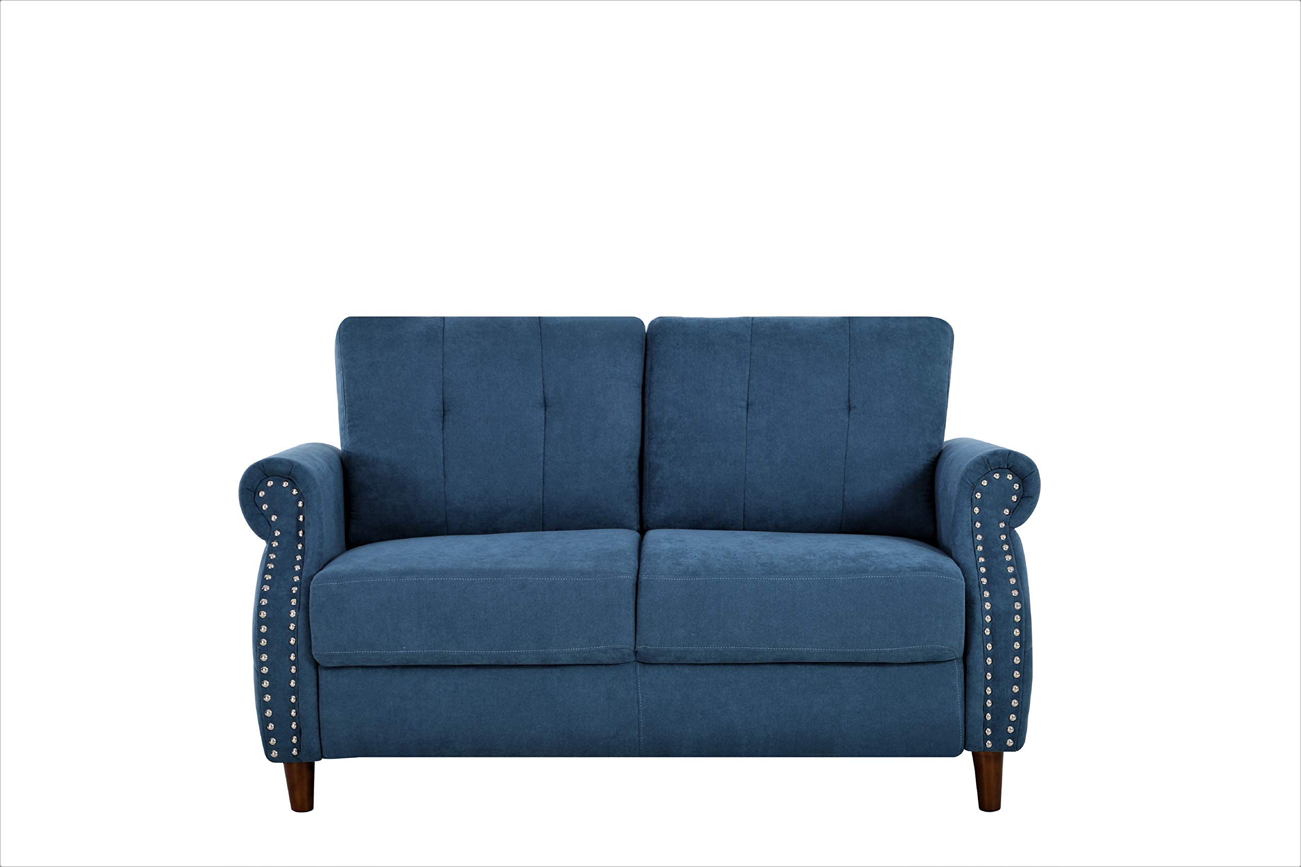 Briscoe Ultra Modern Upholstered Button Tufted Loveseat with Rolled Arms - Blue De France - Contemporary Living Room Sofa for Small Spaces & Apartment Decor