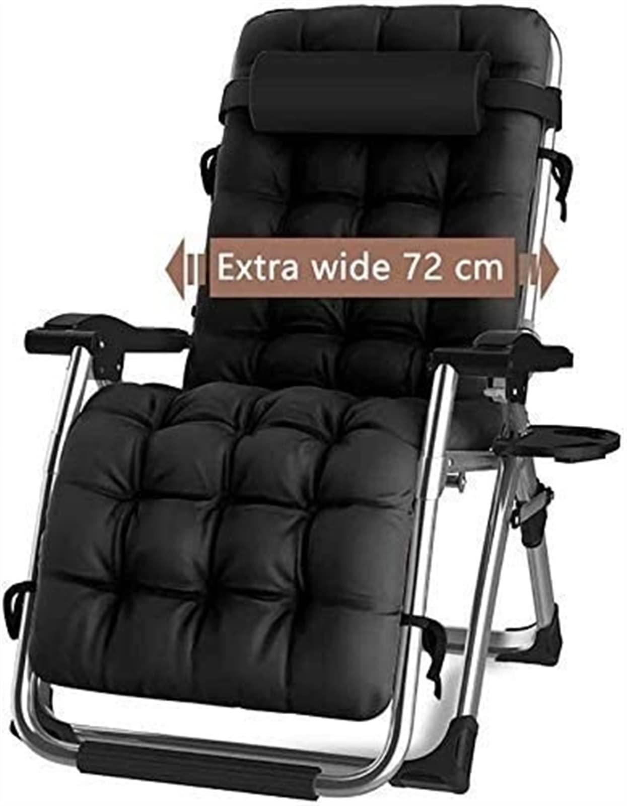 Handiya Adjustable Reclining Deck Chair - Portable Folding Outdoor Lounge Chair for Beach, Garden, Camping & Patio - Includes Black Cushions (Perfect for Relaxing, Sunbathing & Backyard Lounging)