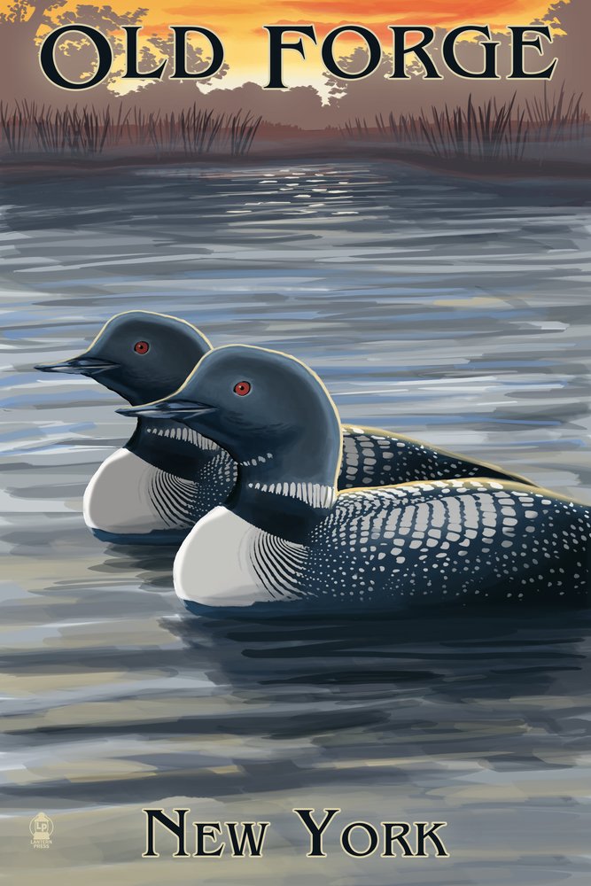 Old Forge New York Loons at Sunset 24x36 Signed Art Print - Premium Wall Decor Poster for Living Room, Bedroom & Office | Nature Landscape Photography Gift