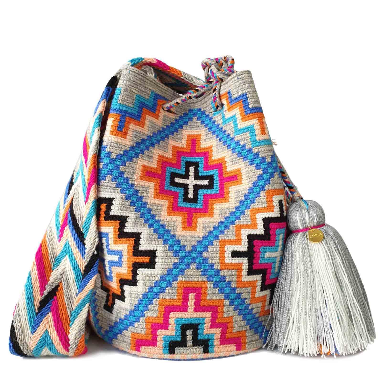 Fairtrade Handmade Wayuu Mochila Bag - Authentic Colombian Crossbody Purse, Large Crochet Shoulder Bag for Women, Boho Chic Accessory | Perfect for Beach, Festival & Everyday Use (Kiki Design)