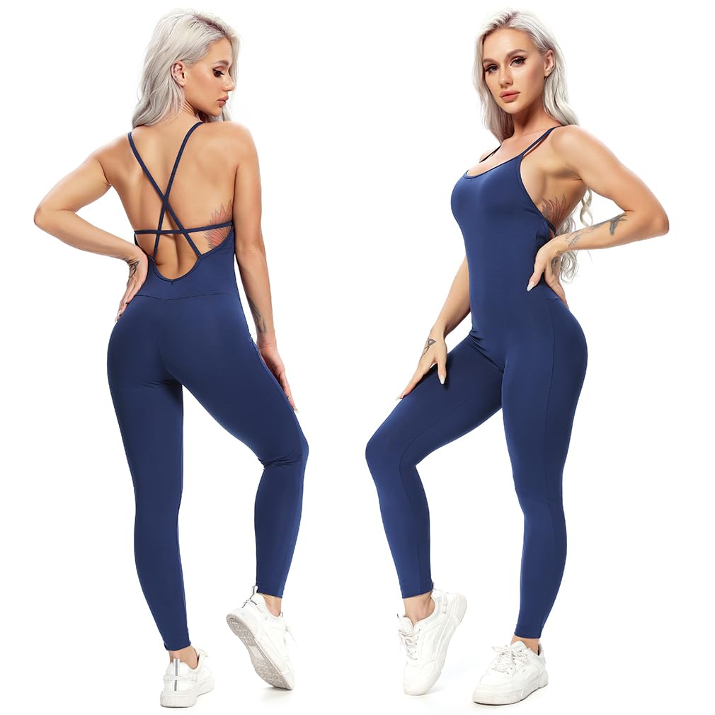 RIOJOY Women's Sexy Yoga Jumpsuit - Butt Lifting Backless Bodysuit for Workout & Gym | Perfect for Yoga, Fitness, and Dance Classes