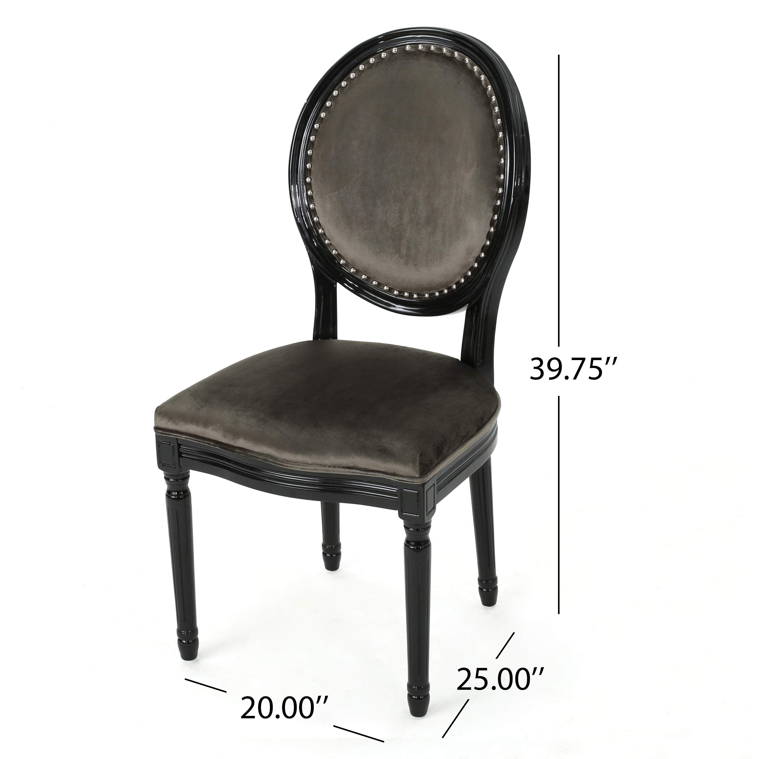 Christopher Knight Home Leroy Traditional Velvet Dining Chairs with Gloss Black Legs, Set of 2, Grey & Black - Elegant Seating for Formal Dining Rooms, Kitchen Tables & Home Offices