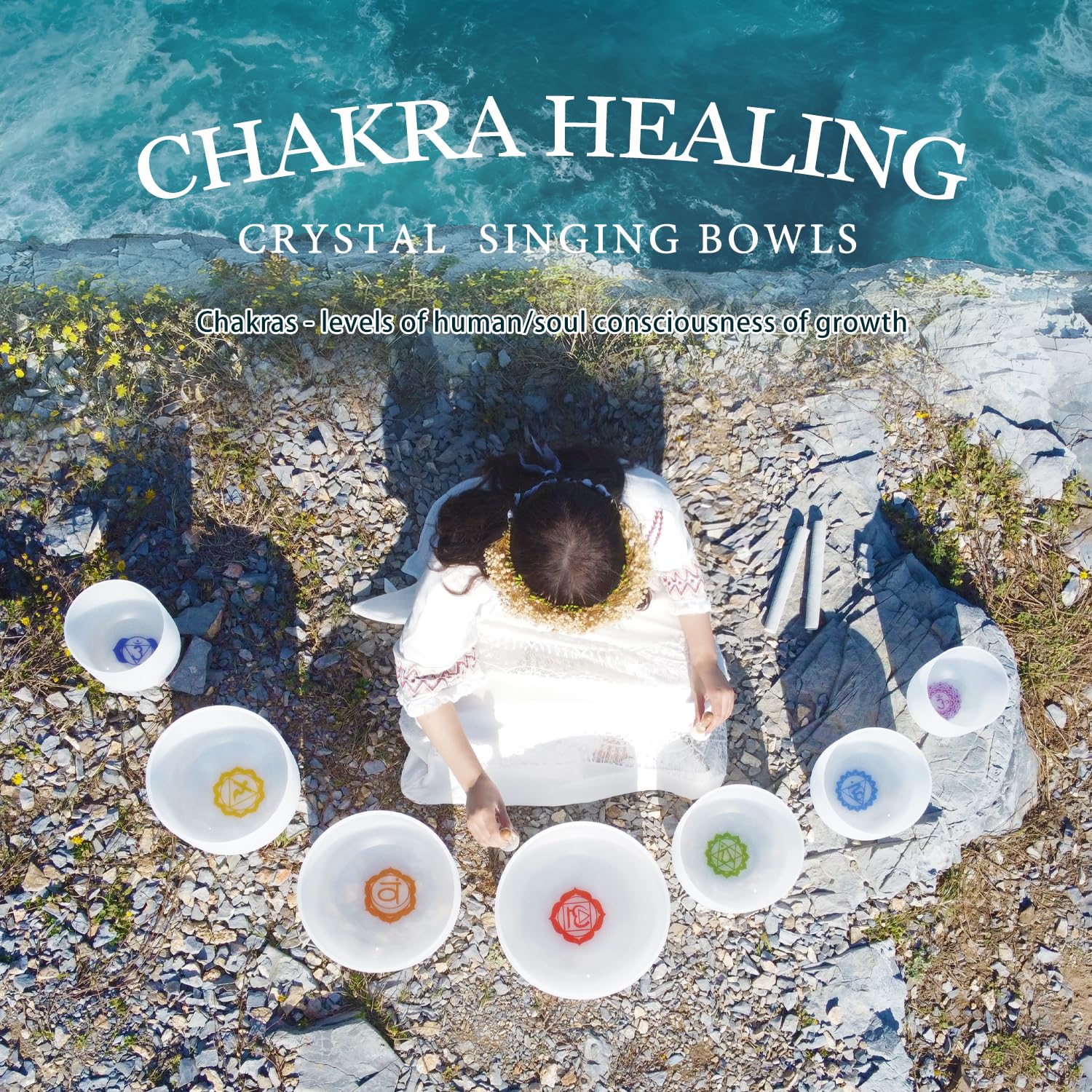 440Hz 6-12 Inch Set of 7 Frosted Quartz Crystal Singing Bowls with 2 Carry Bags | Paternoster Healing Meditation & Sound Therapy Tools for Yoga, Reiki & Chakra Balancing