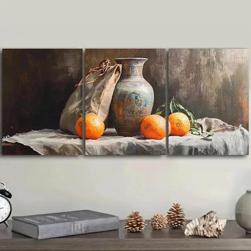 3-Piece Still Life Oil Painting Wall Art Set - Old Vase Canvas Prints Framed 50x70cm | High Quality Australian Made Wall Decor | Perfect for Living Room, Bedroom & Office Decor