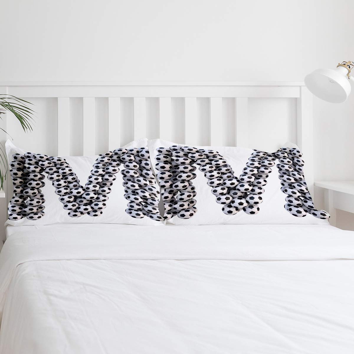 4 Piece Full Size Duvet Cover Set - Soccer Balls Letter M Vertical Design, Luxury Soft Bedding Comforter Cover with 1 Duvet Cover, 1 Bed Sheet & 2 Pillowcases - Perfect for Kids' Rooms, Sports Themed Bedrooms & Soccer Lovers