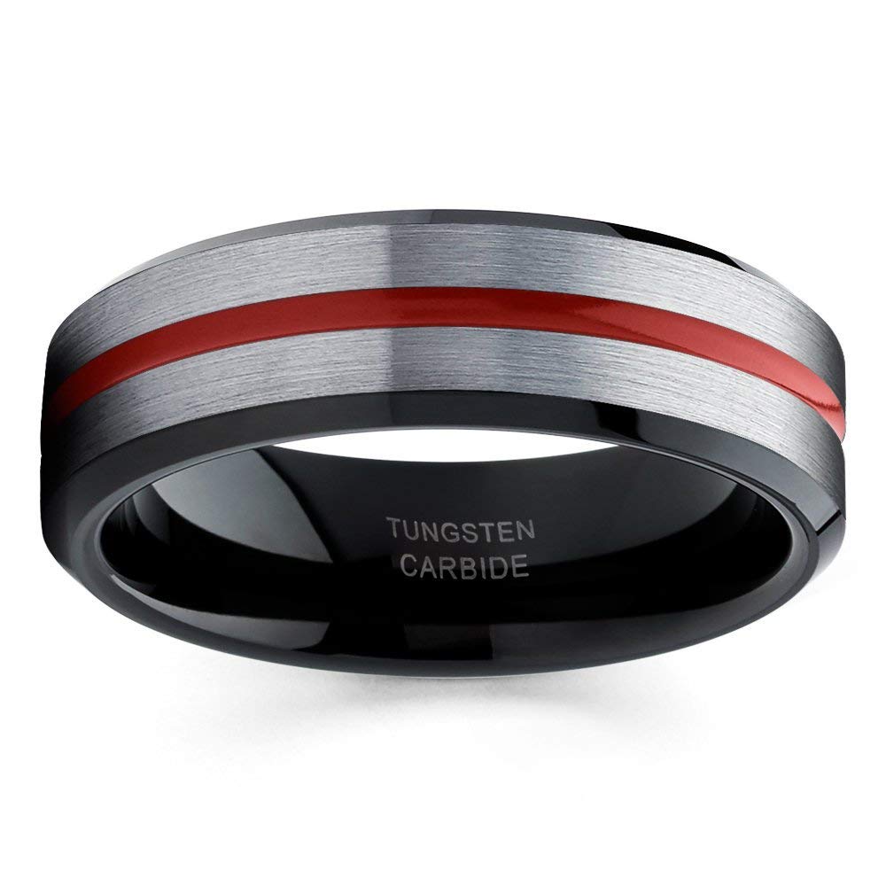 6mm Red & Black Tungsten Carbide Wedding Band Rings for Men & Women - Comfort Fit Anniversary Rings for Couples - Perfect for Weddings, Engagements & Special Occasions
