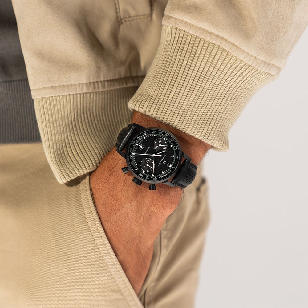 American Classic Intra Matic Automatic Chronograph Watch - 40mm Black PVD Case with Genuine Leather Strap | Perfect for Business, Casual & Formal Occasions