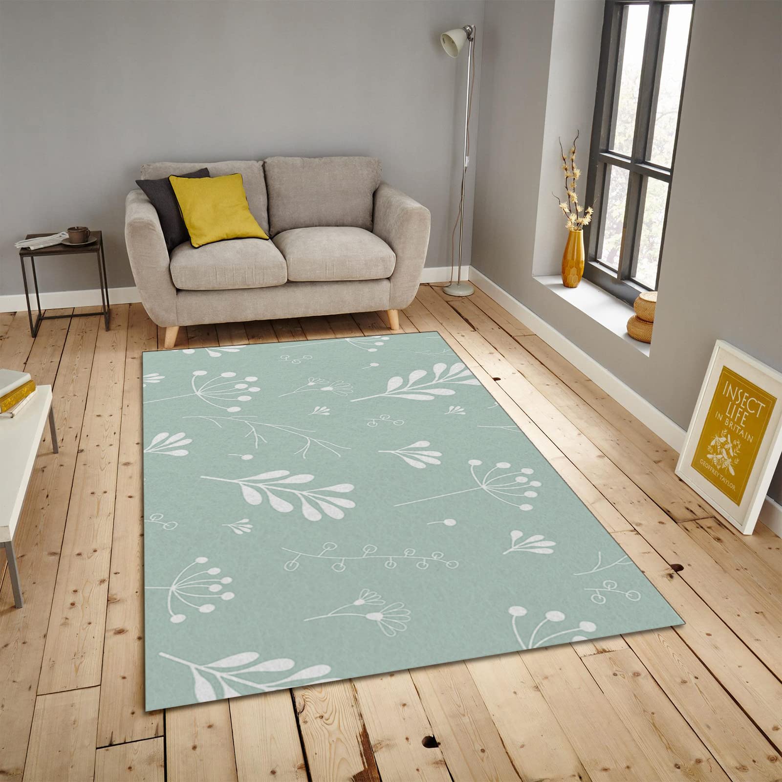 5x8ft Modern Floral Area Rugs - Non-Slip Backing Indoor Rugs for Living Room & Dining Room | Durable Floor Protection | Home Decor & Housewarming Gift