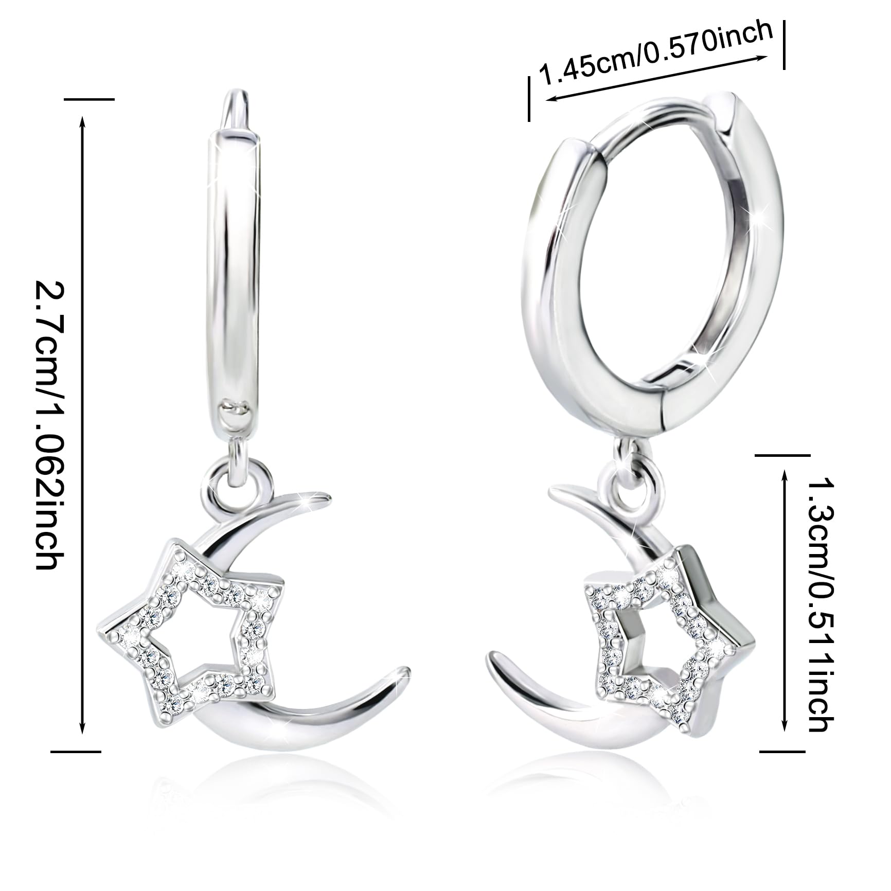 Moon and Star Hoop Earrings for Women - Sterling Silver Dangle Drop Tassel Earrings - Fashion Jewelry Gift for Daughter, Girlfriend, Mom - Perfect for Date Night, Parties & Everyday Wear