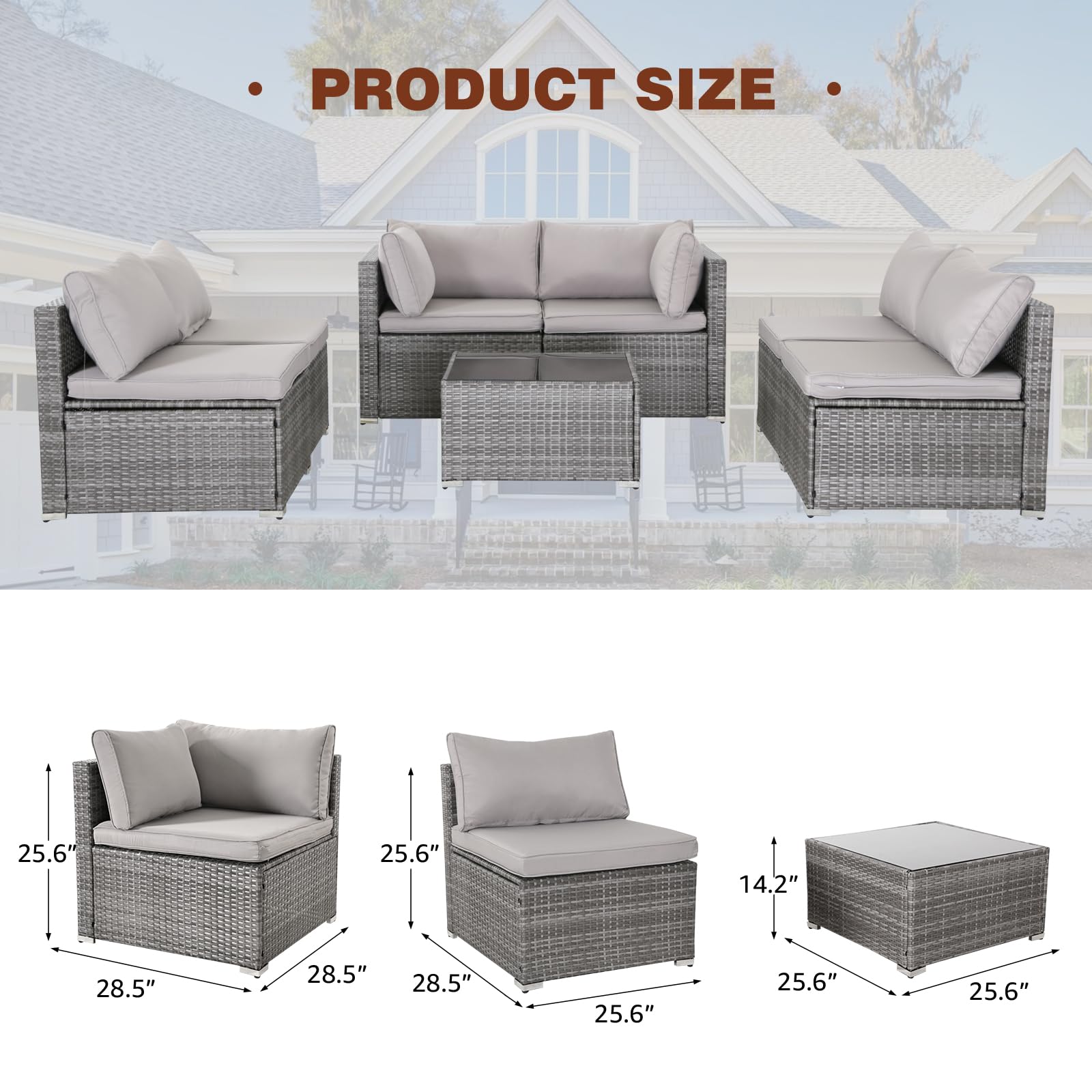 7-Piece Modular Patio Furniture Set - PE Rattan Wicker Outdoor Sectional Sofa with Thickened Cushions & Coffee Table (Gray Wicker/Gray Cushion) - Perfect for Backyard, Garden, Poolside & Outdoor Entertaining