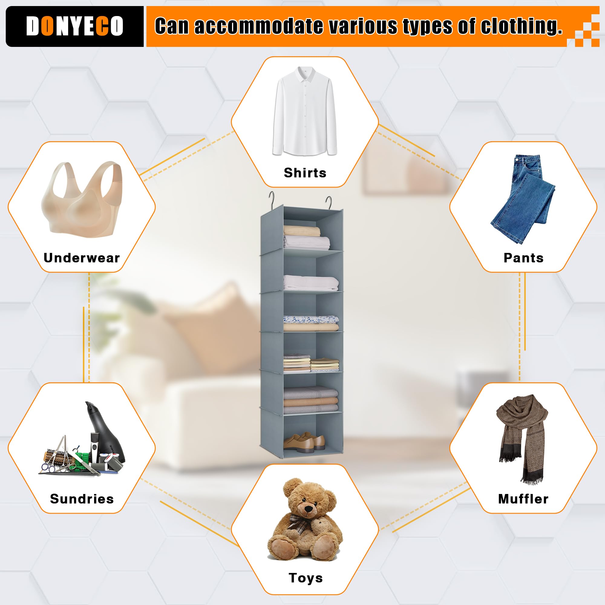 6-Shelf Hanging Closet Organizer - Space Saving Oxford Fabric Storage Solution for RV, Wardrobe, Nursery & Baby Room - Perfect for Home, Camping & Travel Organization