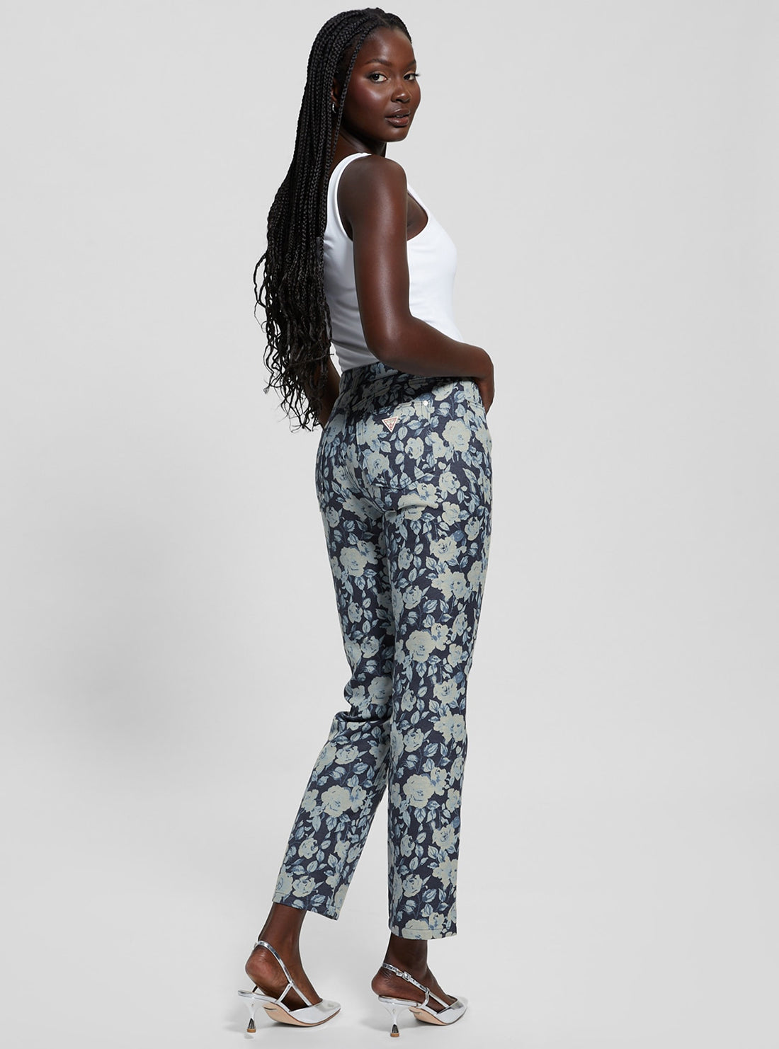 Blue Floral Jacquard Pants for Women - Elegant and Feminine High Waisted Trousers for Casual Wear, Office, and Special Occasions
