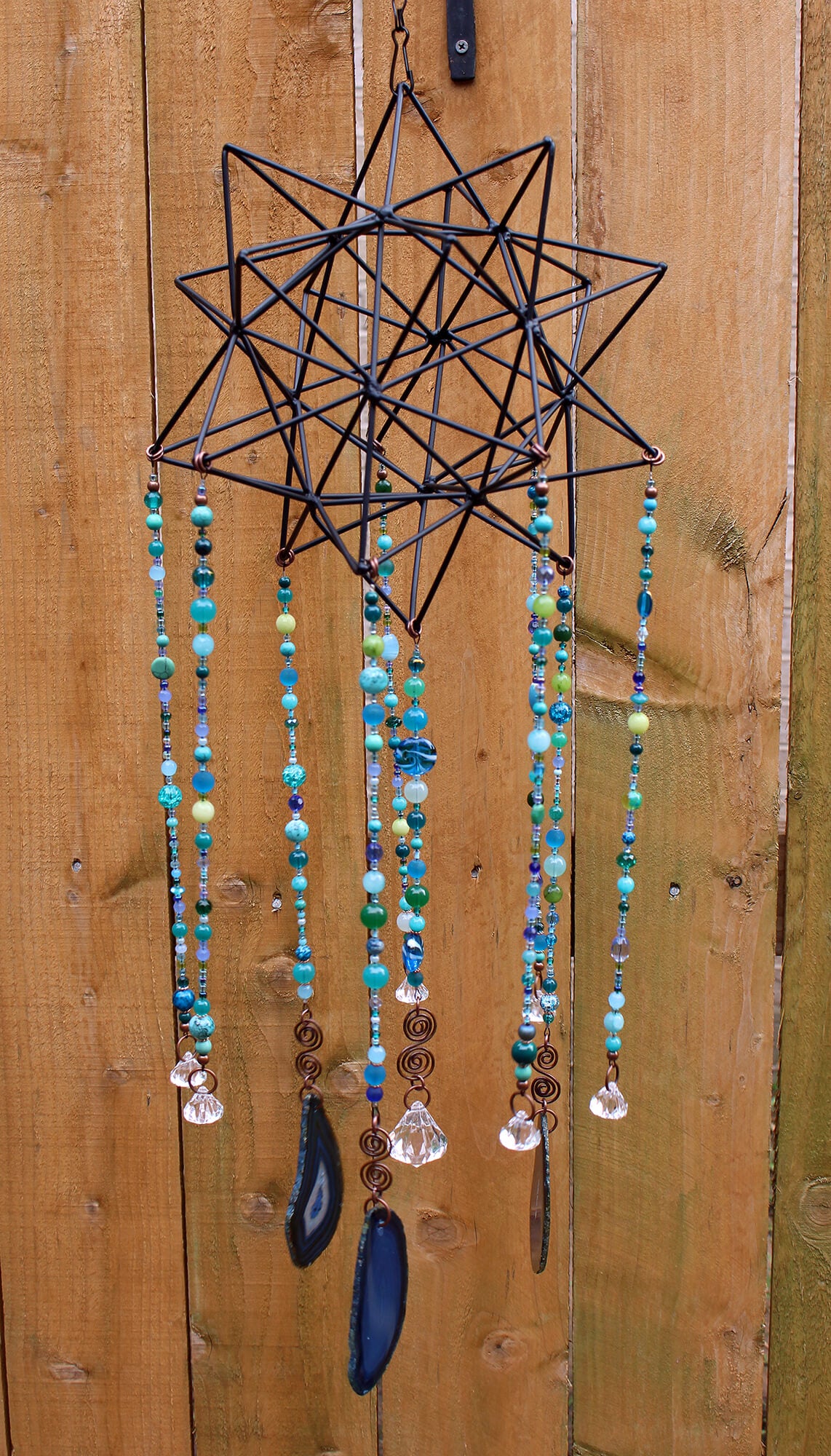 Handmade Blue Bead Garden Art Decor - Unique Blue Glass Bead Wind Chime for Outdoor Patio, Yard & Garden Decoration | Perfect for Home, Wedding & Gift Giving