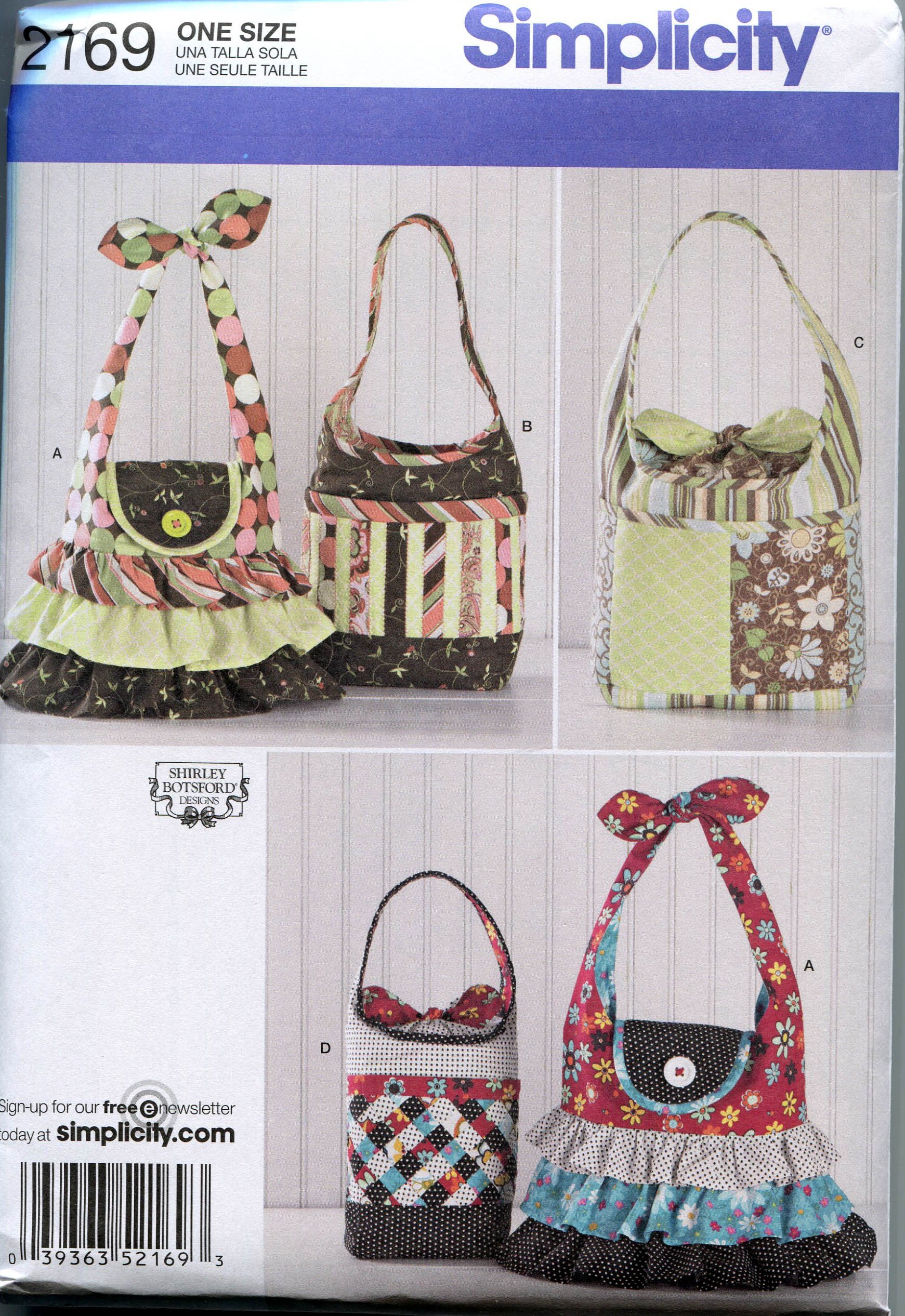 Simplicity Shirley Botsford Designs Pattern 2169 Women's Handbags & Purses - Fashionable Crossbody Bags & Totes for Work, Travel & Everyday Use