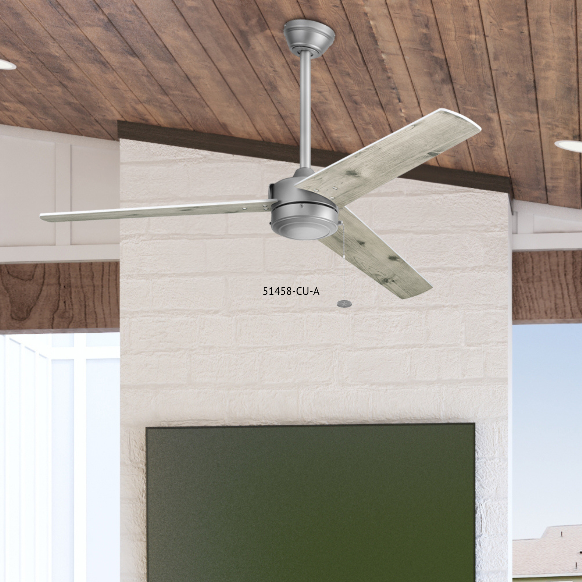 52 Inch Brushed Nickel Ceiling Fan with Pull Chain - Indoor/Outdoor Use for Living Room, Bedroom, Patio & Covered Porch