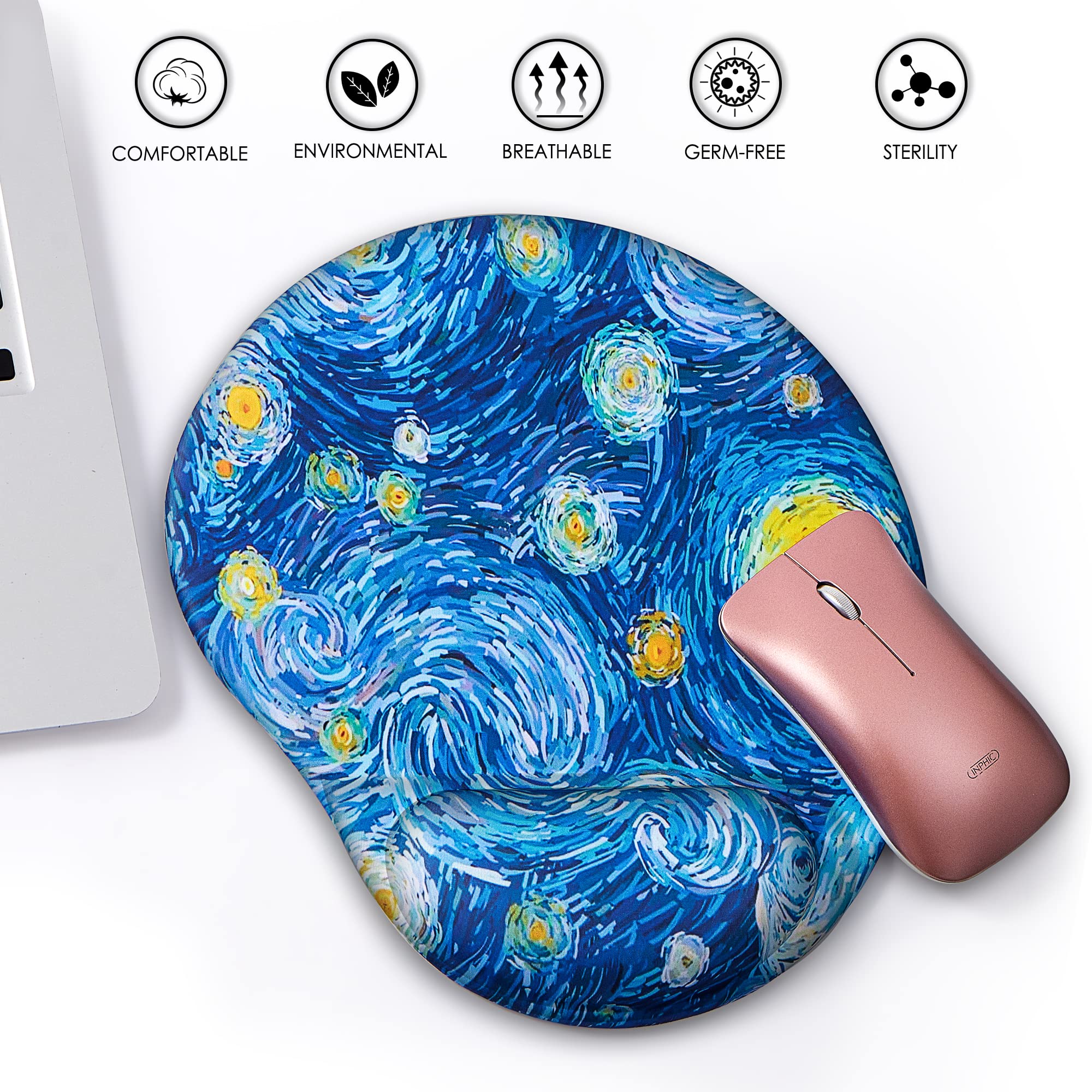 Ergonomic Mouse Pad with Wrist Support - Comfortable Non-Slip PU Base for Home Office, Gaming & Computer Work - Pain Relief Cute Starry Night Design - Perfect for Long Hours Typing & PC Use
