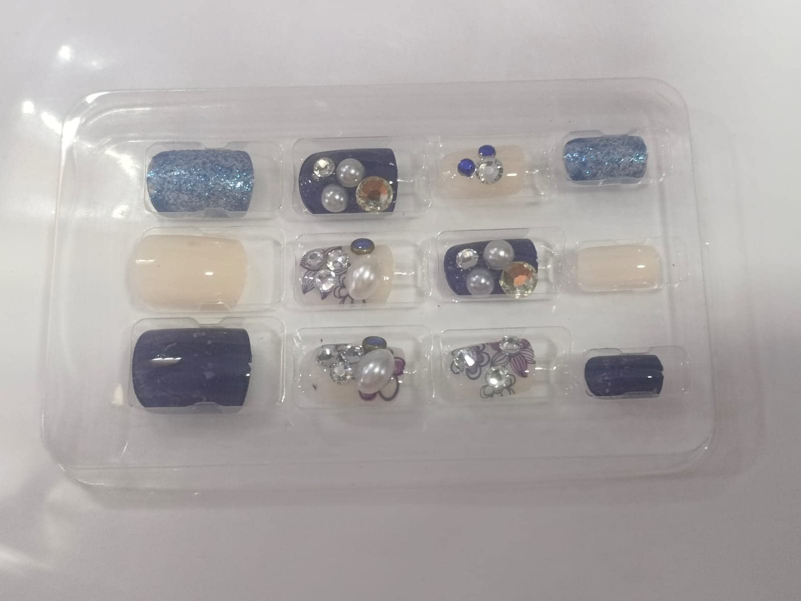 3D Matte Artificial Nails - Blue & Cream Ombre Press On Nails - Pack of 12 Fake Nails for Women - Perfect for Parties, Weddings & Special Occasions