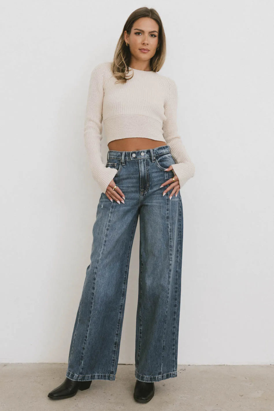 Oriella Women's Wide Leg Jeans - Medium Wash Denim Pants for Casual & Work | Comfortable High Waist Trousers for Everyday Wear & Office Outfits