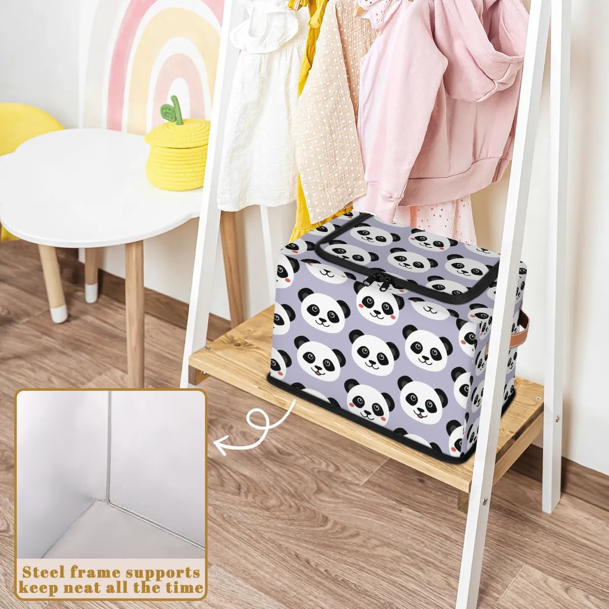 Cute Panda Fabric Storage Bins with Zipper Lid - Kawaii Animal Storage Baskets for Clothes & Organizing - Stackable Cube Bin Boxes with Steel Frame for Shelf, Closet & Home Organization (2 Pack) - Perfect for Kids' Room, Nursery & Toy Storage