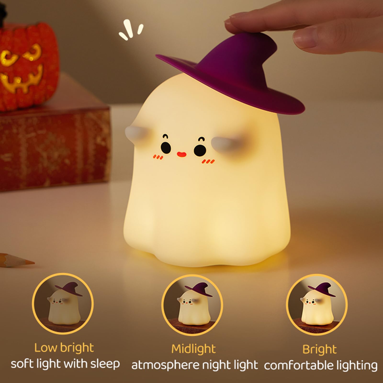 Rechargeable Ghost Night Light for Kids - 3-Level Dimmable Silicone Baby Nightlight, Magician Lamp Nursery Decor | Perfect as Christmas Gifts, Toddler Room Lighting & Holiday Cool Gadgets for Bedrooms, Baby Showers & Birthday Presents